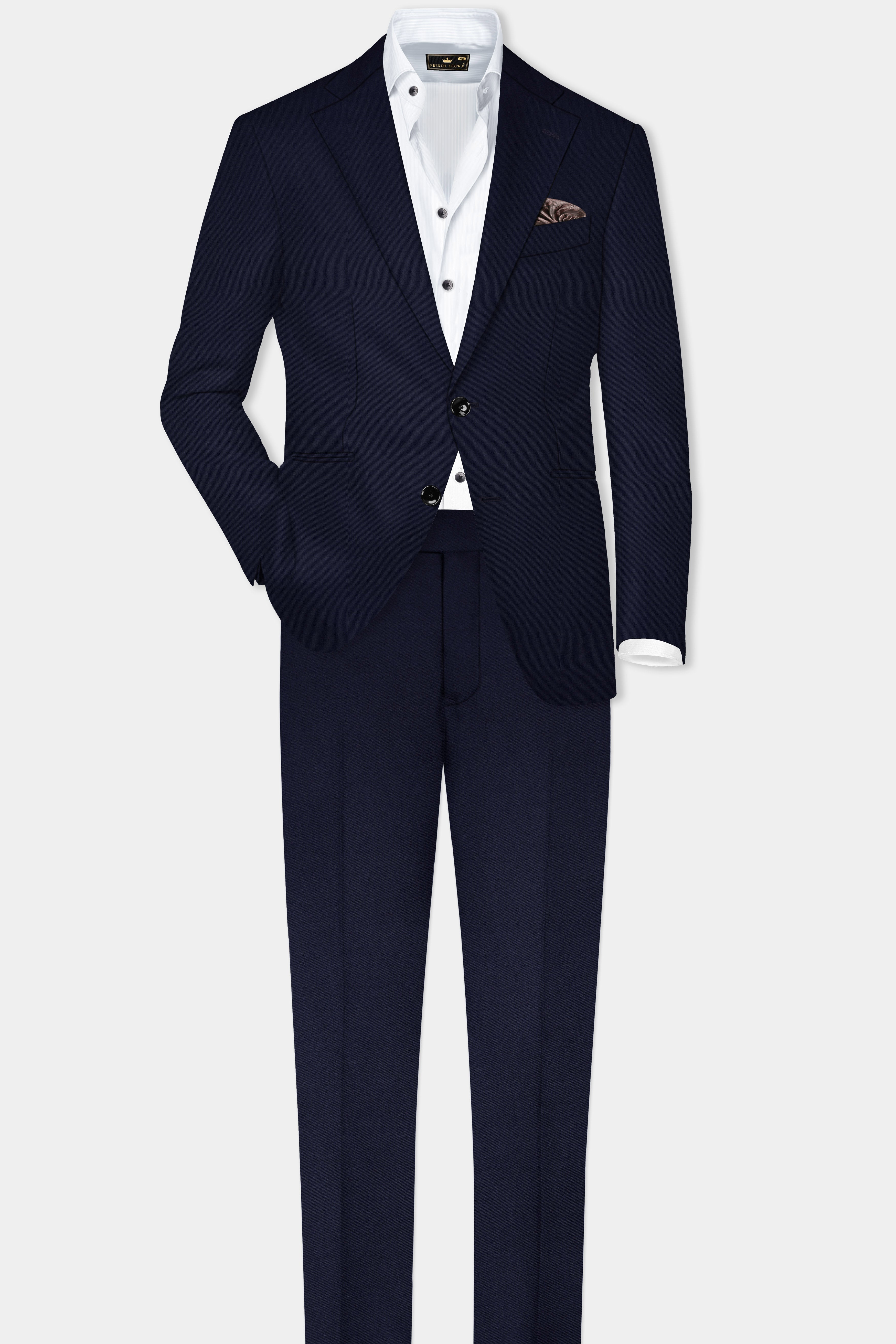 Ashen-Cinder Blue Solid Wool Rich Single Breasted Suit