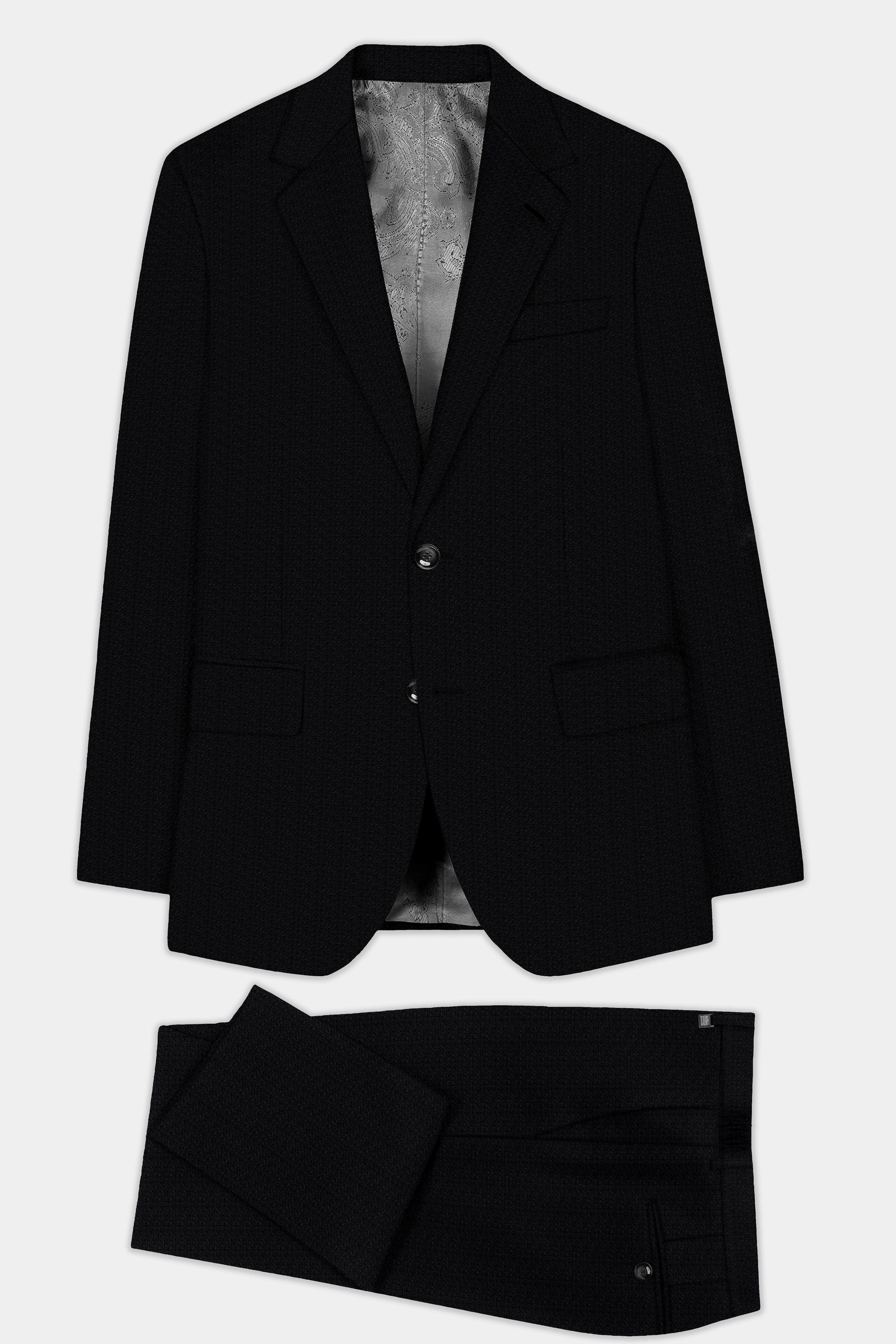 Noir-Jade Black Textured Wool Rich Single Breasted Suit