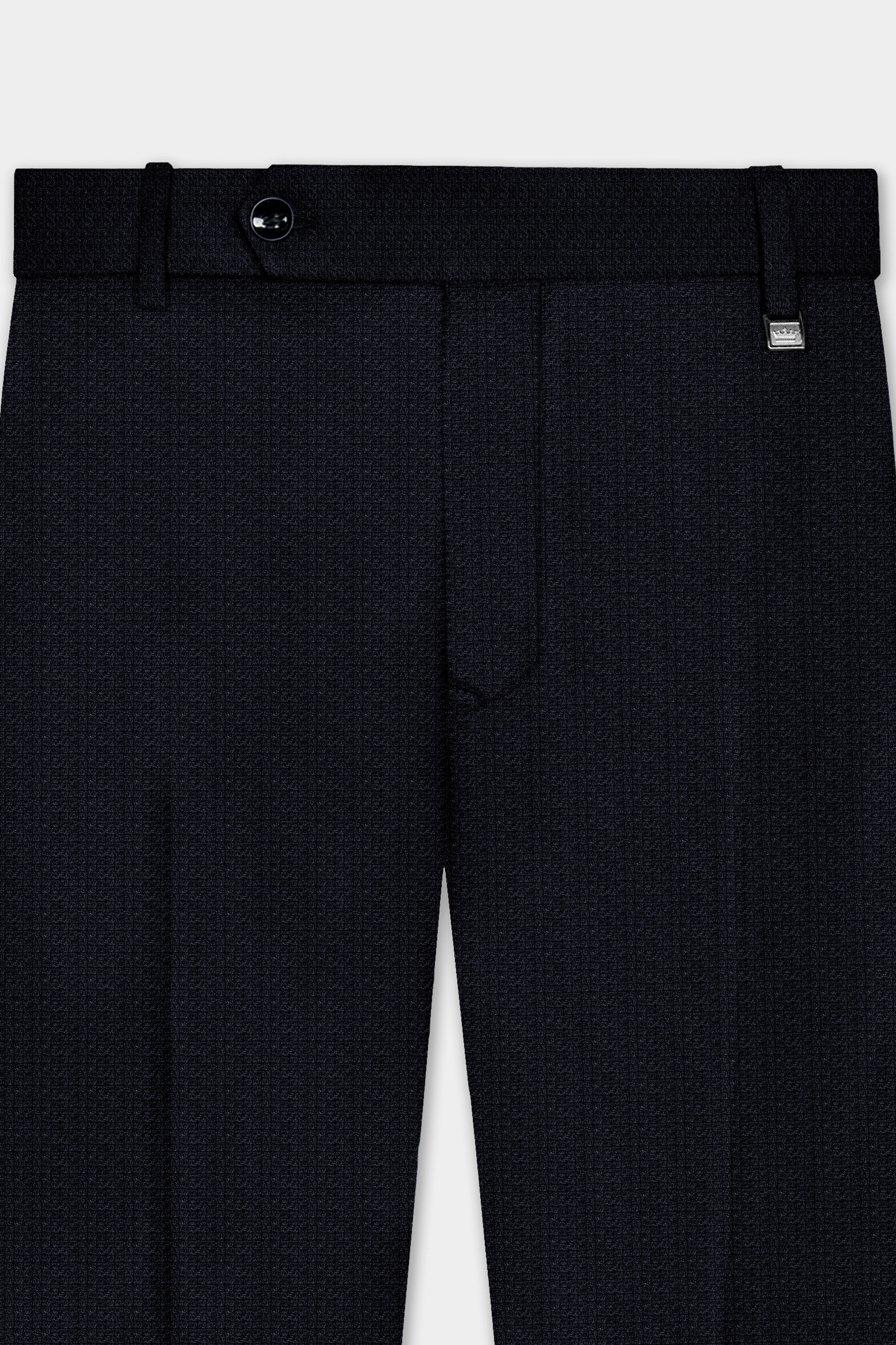 Indigo Prestige-French Navy Textured Wool Rich Bandhgala Designer Suit