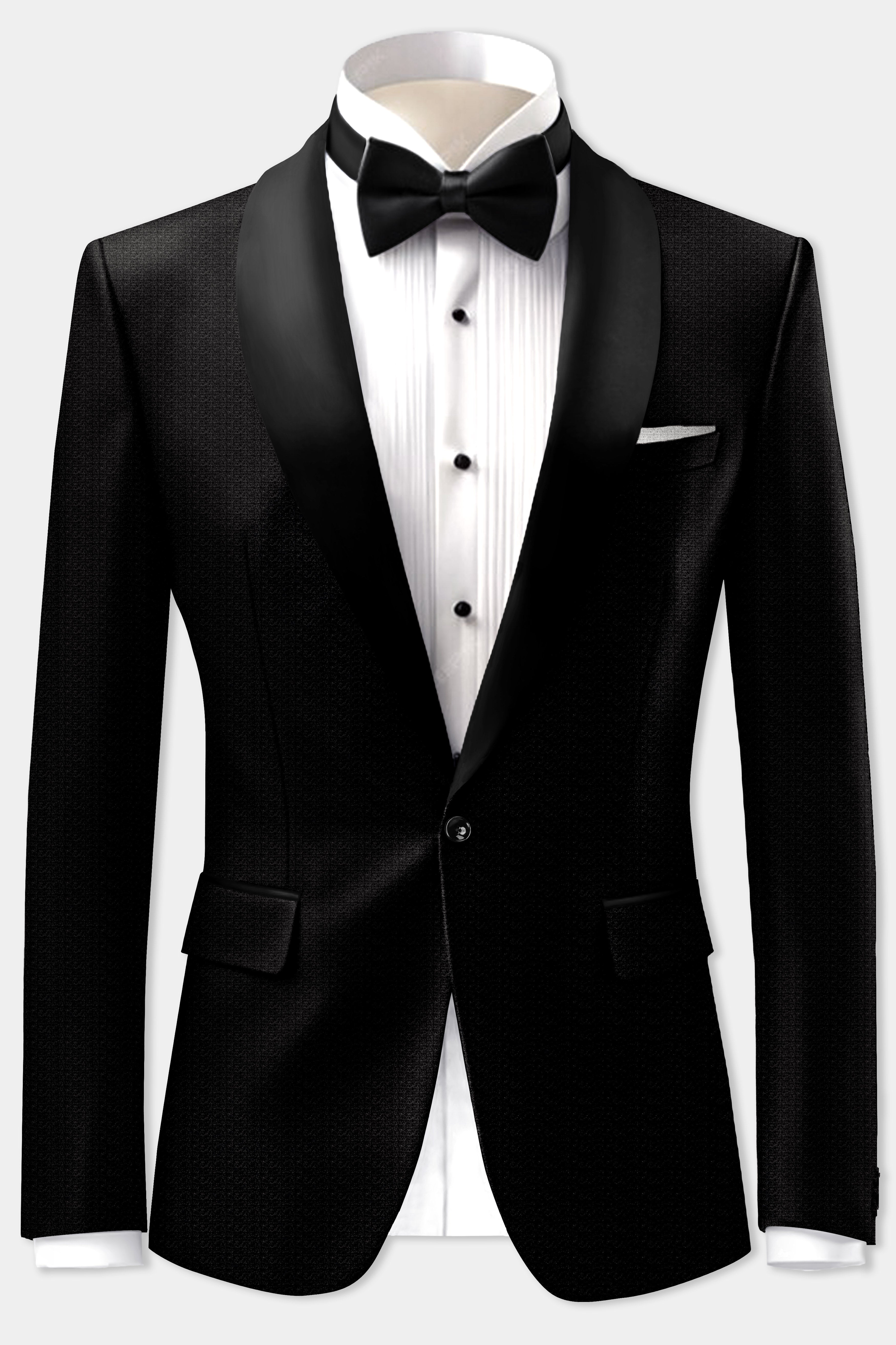 Noir-Jade Black Textured Wool Rich Tuxedo Suit