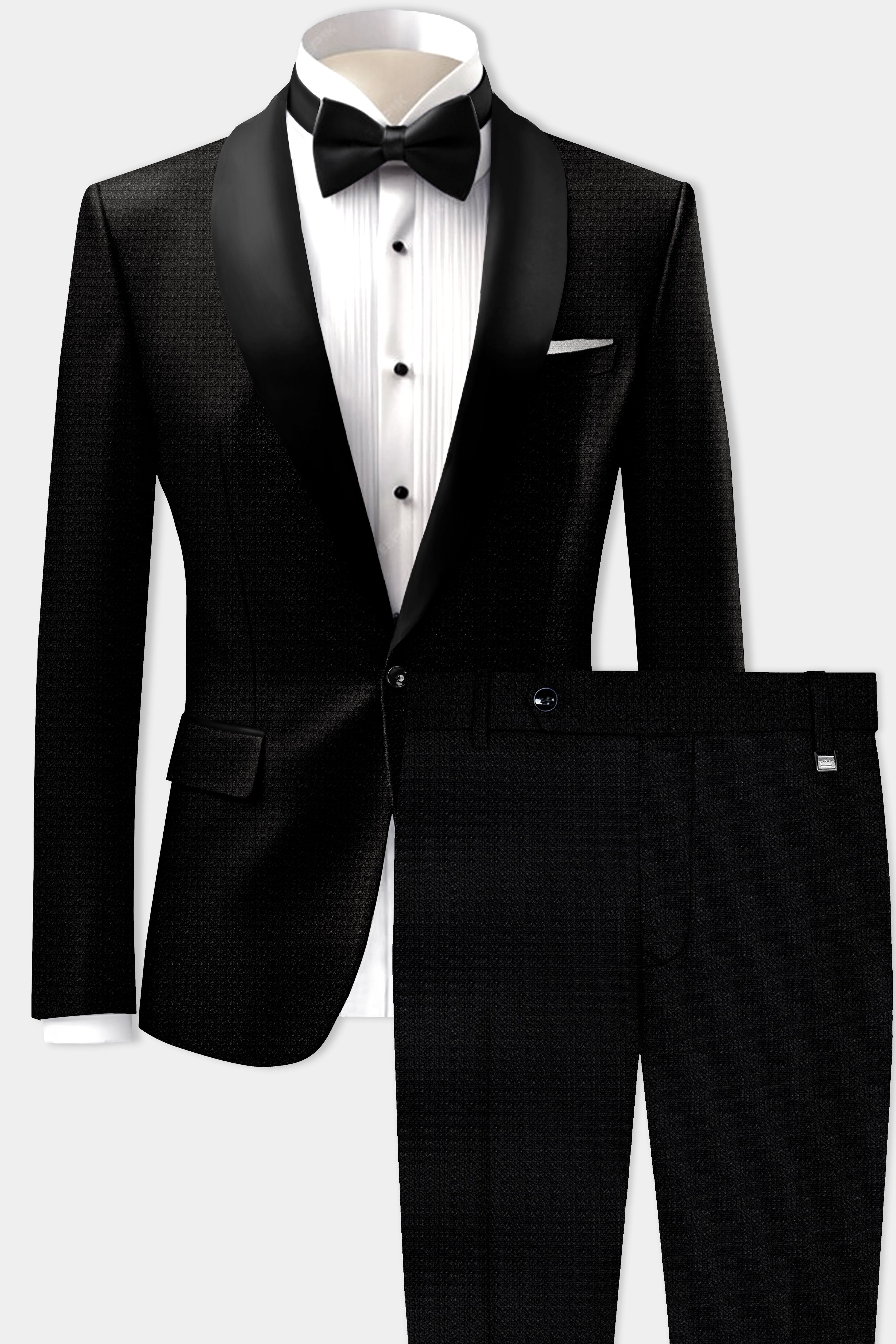 Noir-Jade Black Textured Wool Rich Tuxedo Suit