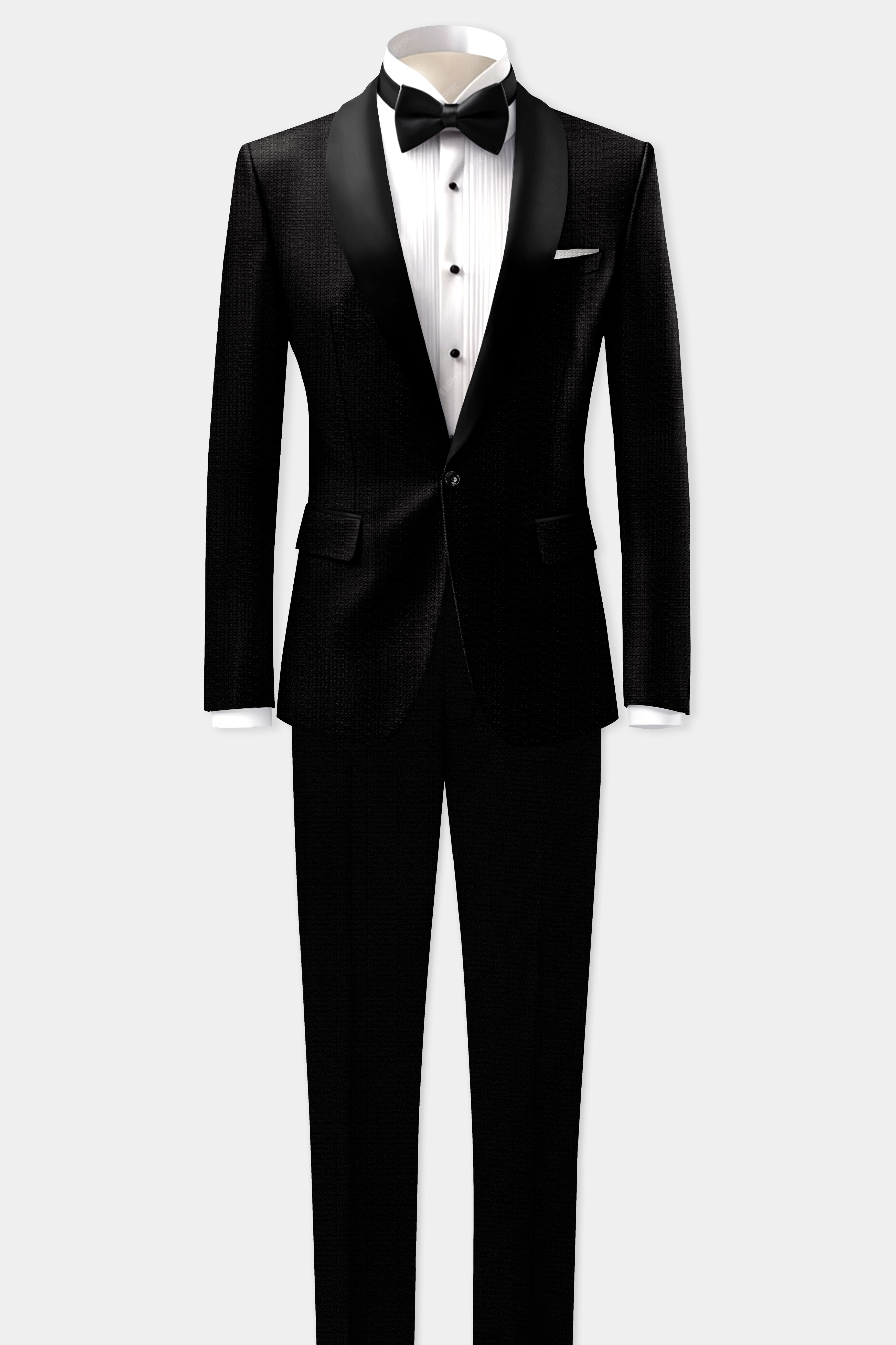 Noir-Jade Black Textured Wool Rich Tuxedo Suit