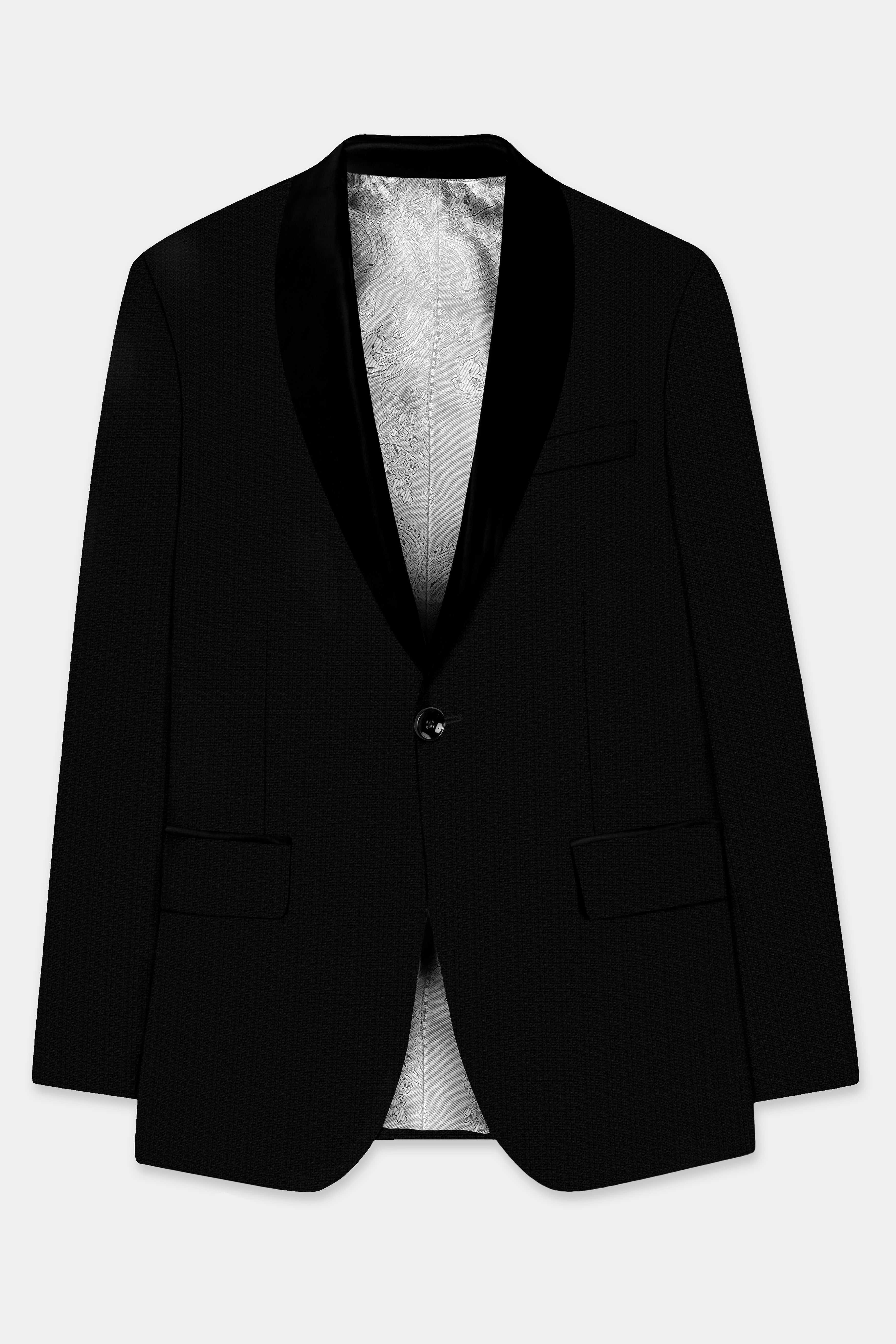 Noir-Jade Black Textured Wool Rich Tuxedo Suit