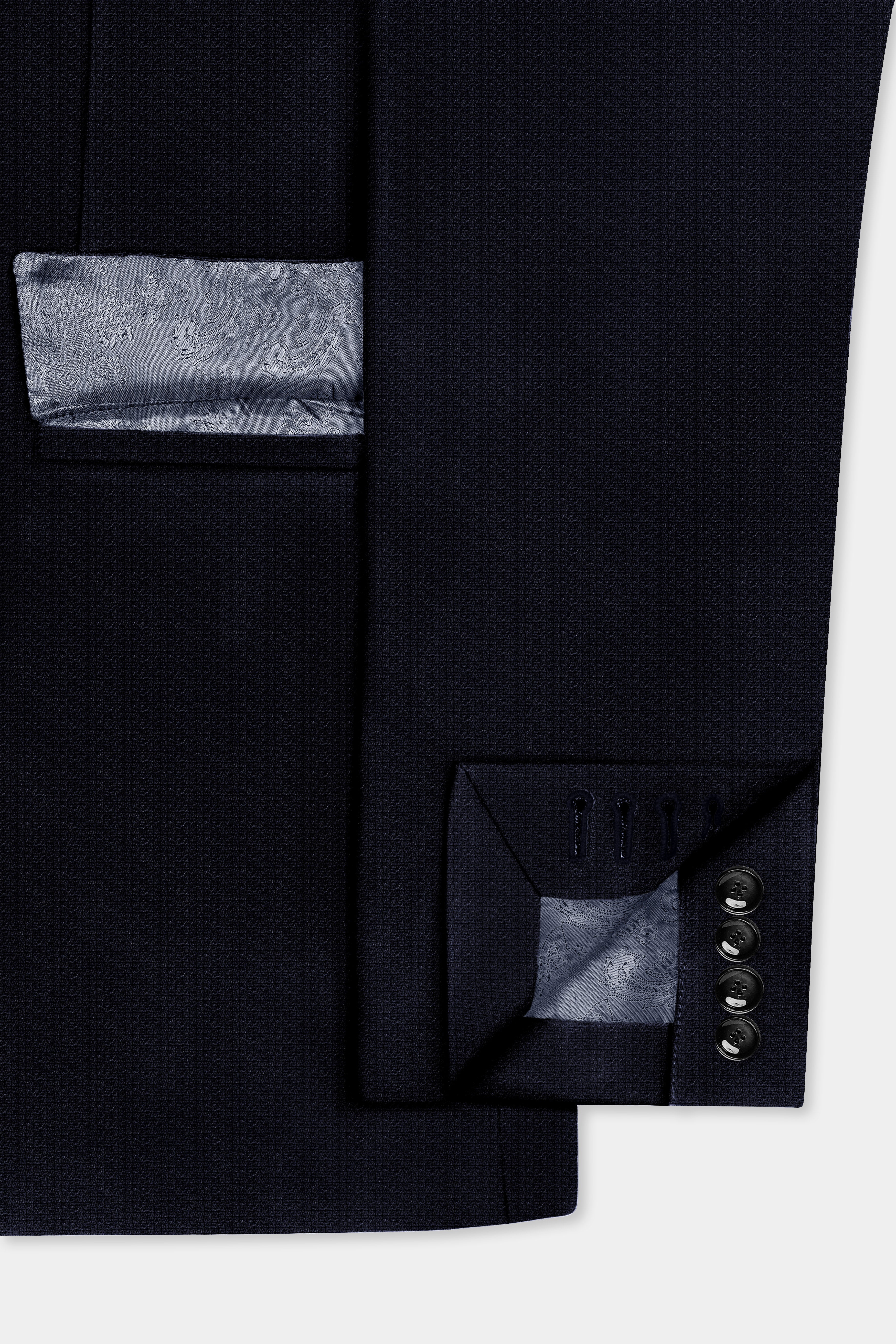 Indigo Prestige-French Navy Textured Wool Rich Double Breasted Suit