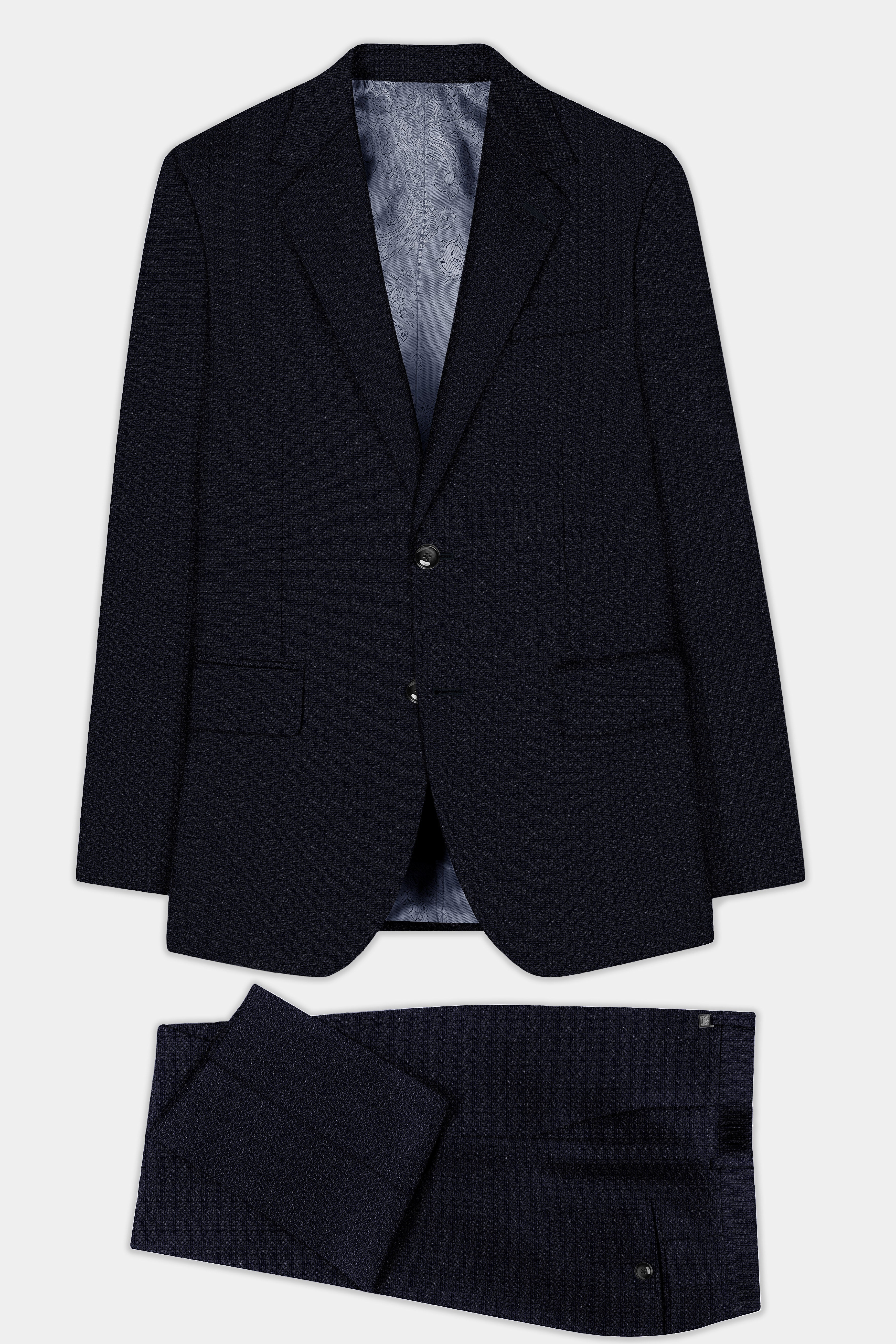 Indigo Prestige-French Navy Textured Wool Rich Single Breasted Suit