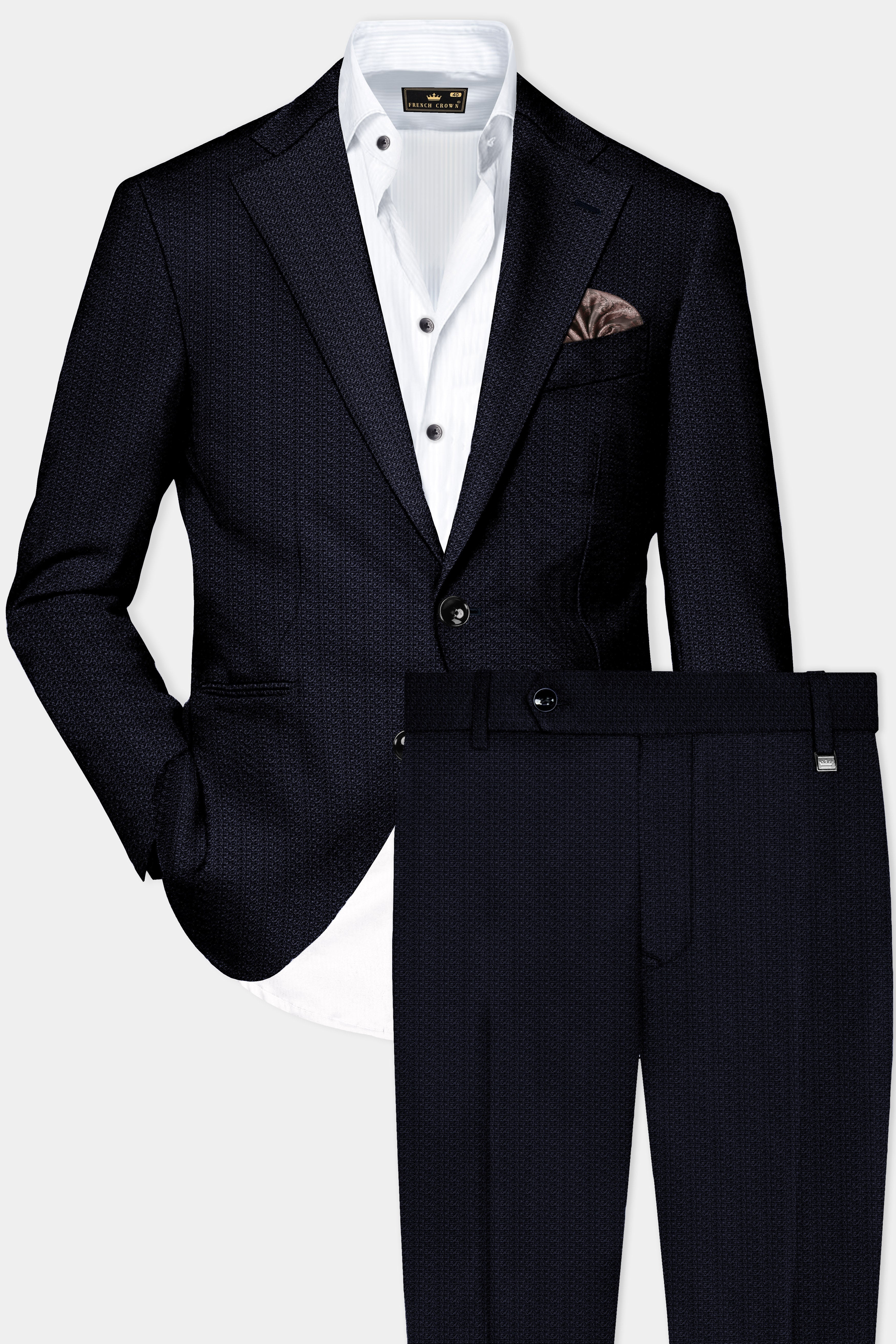 Indigo Prestige-French Navy Textured Wool Rich Single Breasted Suit