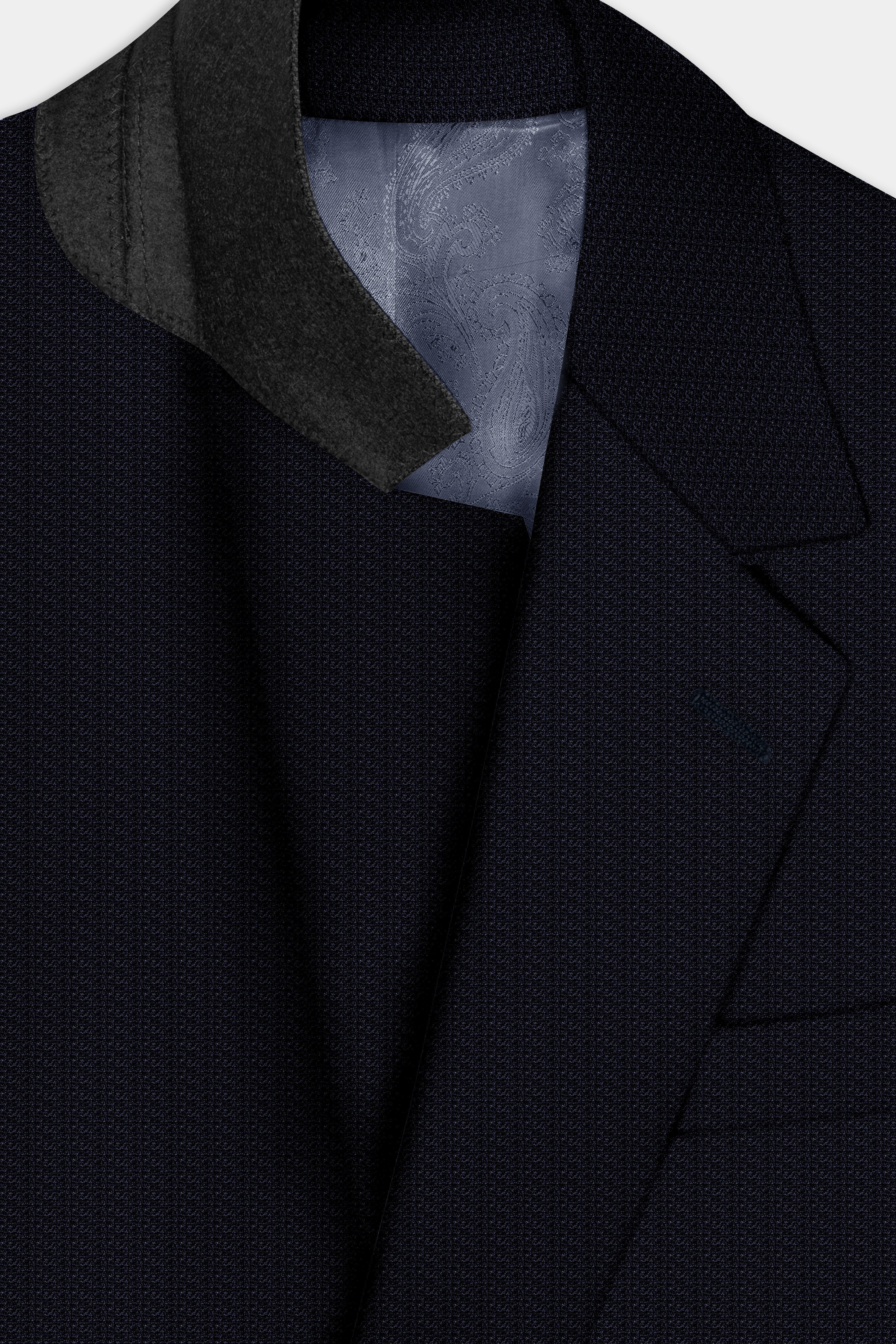 Indigo Prestige-French Navy Textured Wool Rich Single Breasted Suit