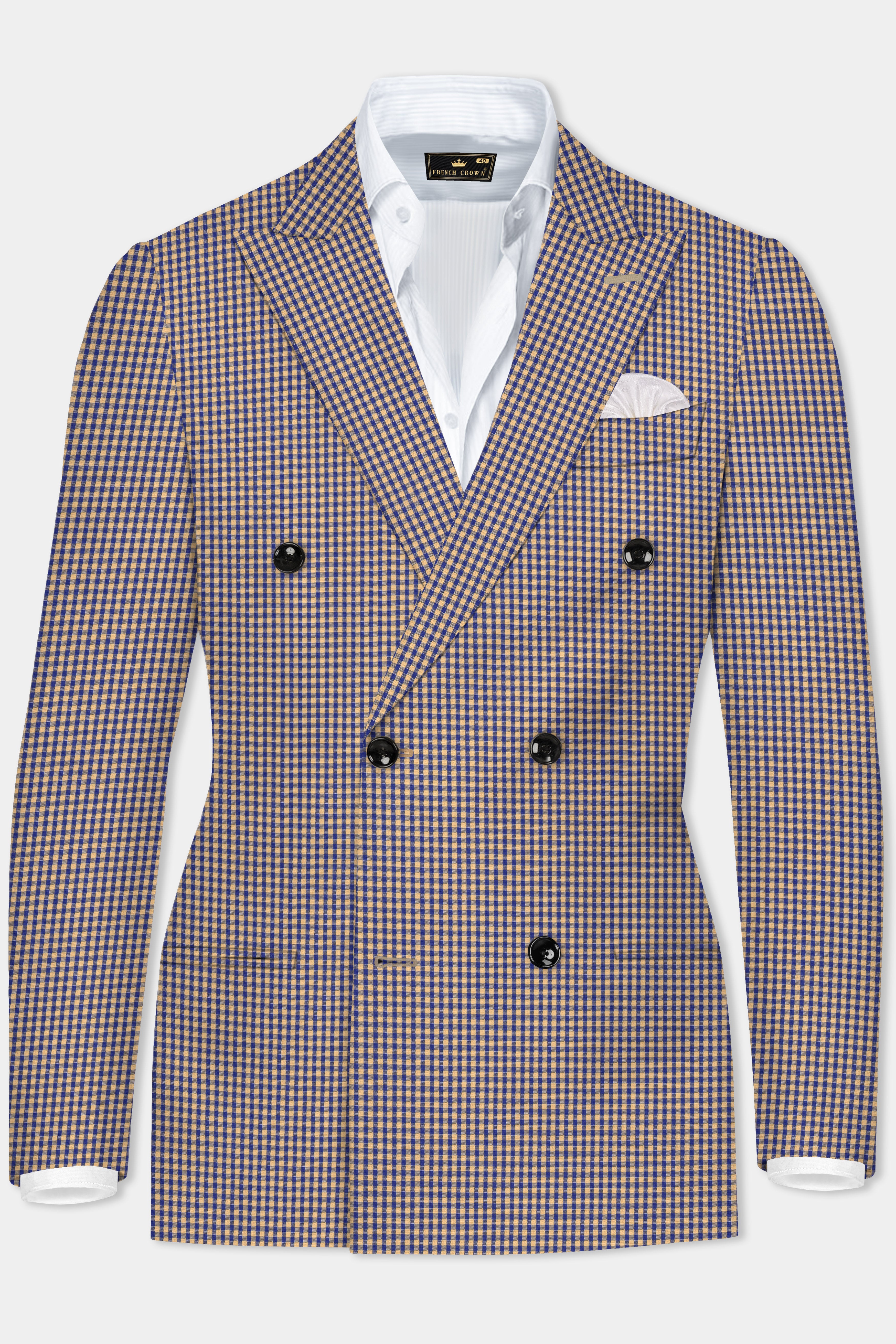 Sierra-Catalina Blue And Tacao Yellow Gingham Plaid Cotton Double Breasted Suit