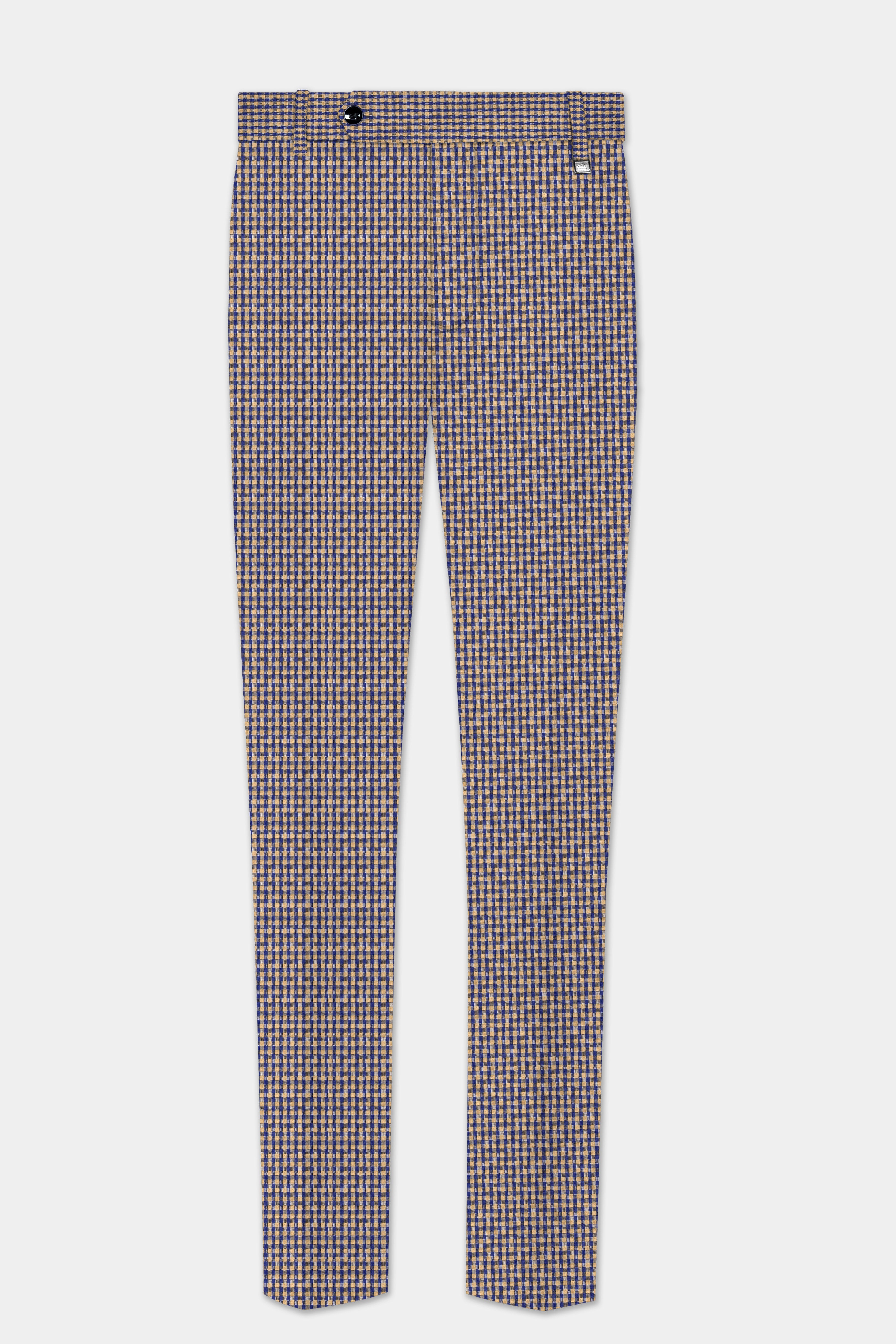 Sierra-Catalina Blue And Tacao Yellow Gingham Plaid Cotton Double Breasted Suit