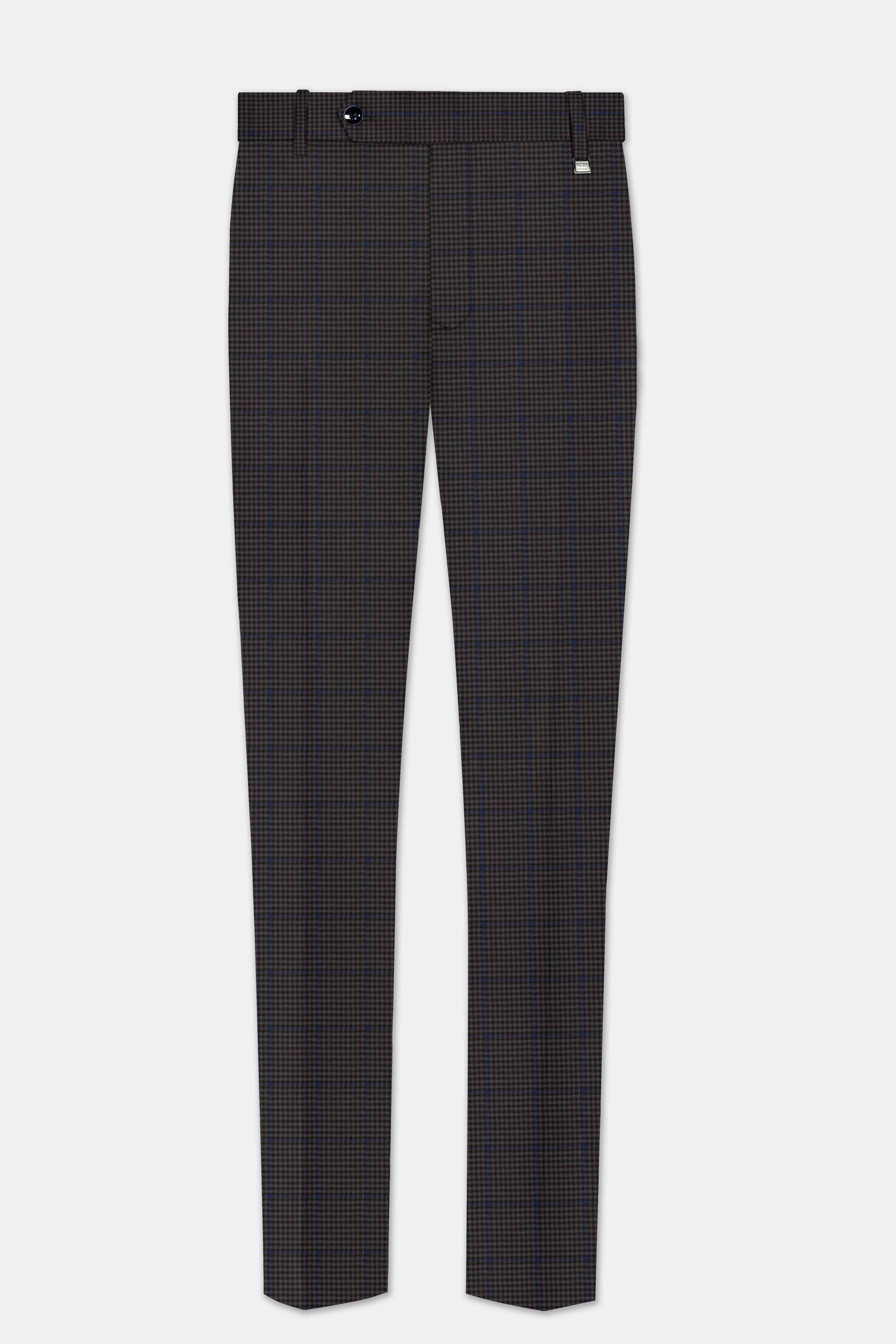 Allegro-Piano Brown Gingham Plaid Cotton Cross Placket Bandhgala Suit