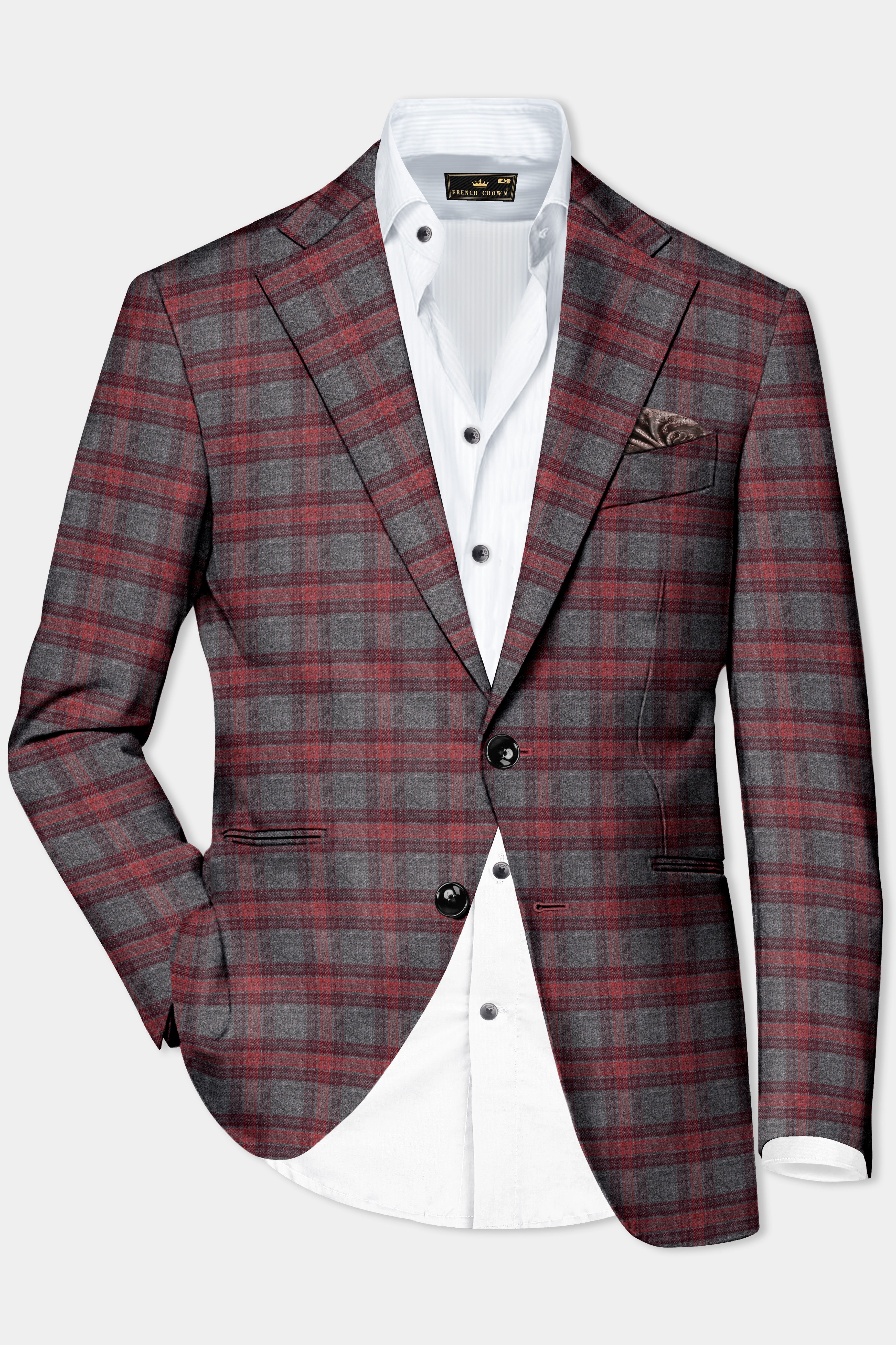 Tuscany-Chicago Gray And Tosca Red Plaid Tweed Single Breasted Suit