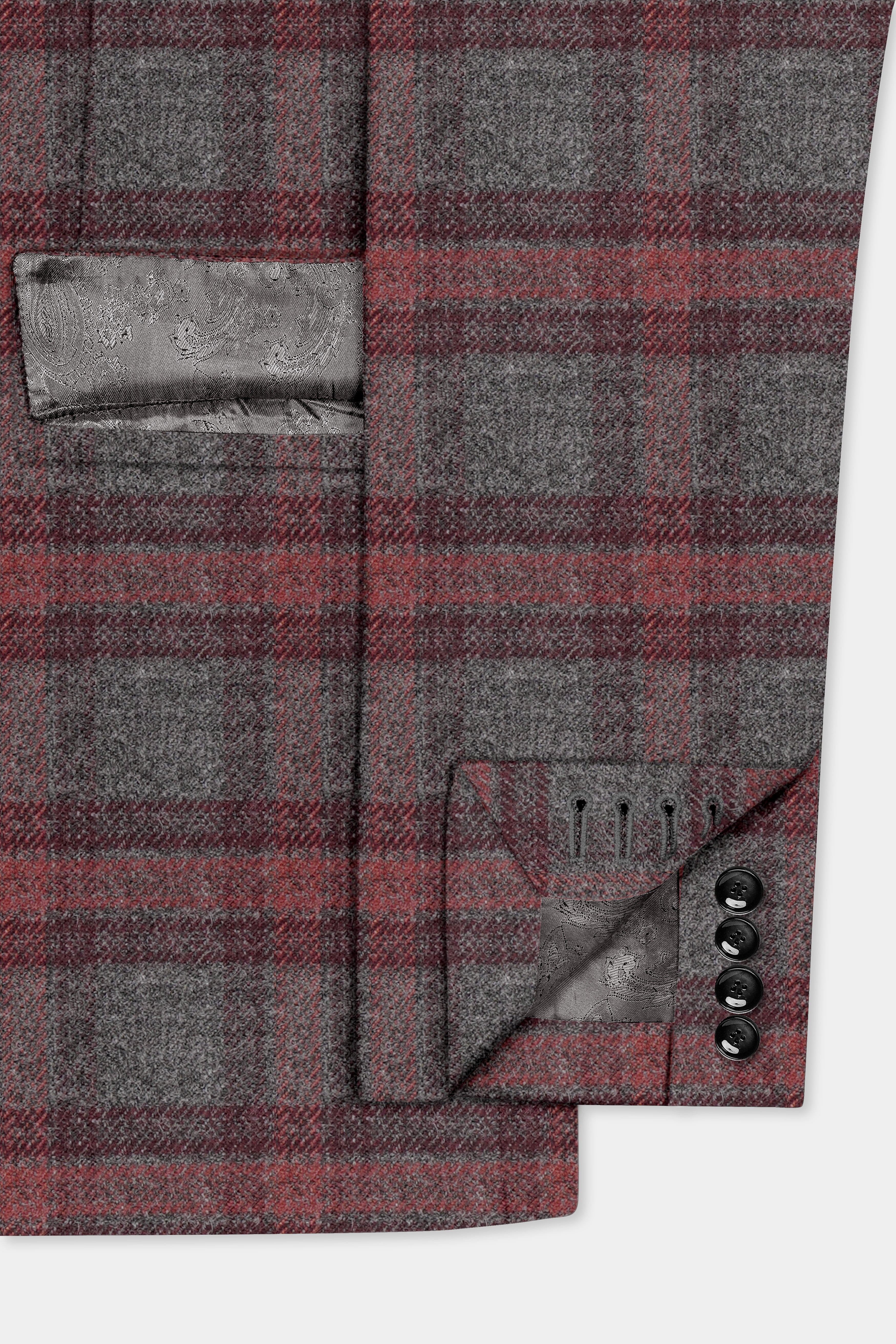 Tuscany-Chicago Gray And Tosca Red Plaid Tweed Single Breasted Suit