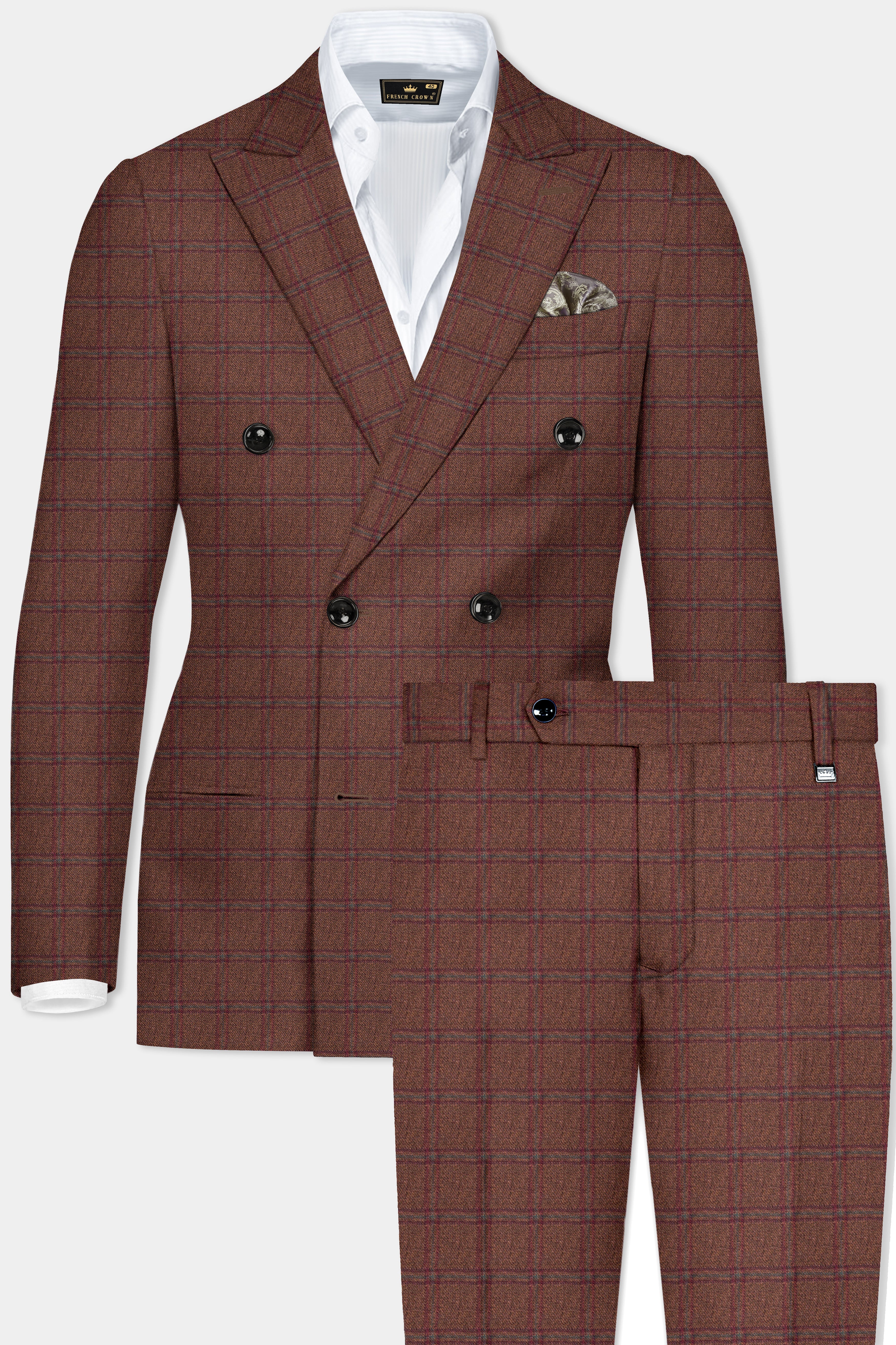 Harris-Derby Brown Plaid Tweed Double Breasted Suit