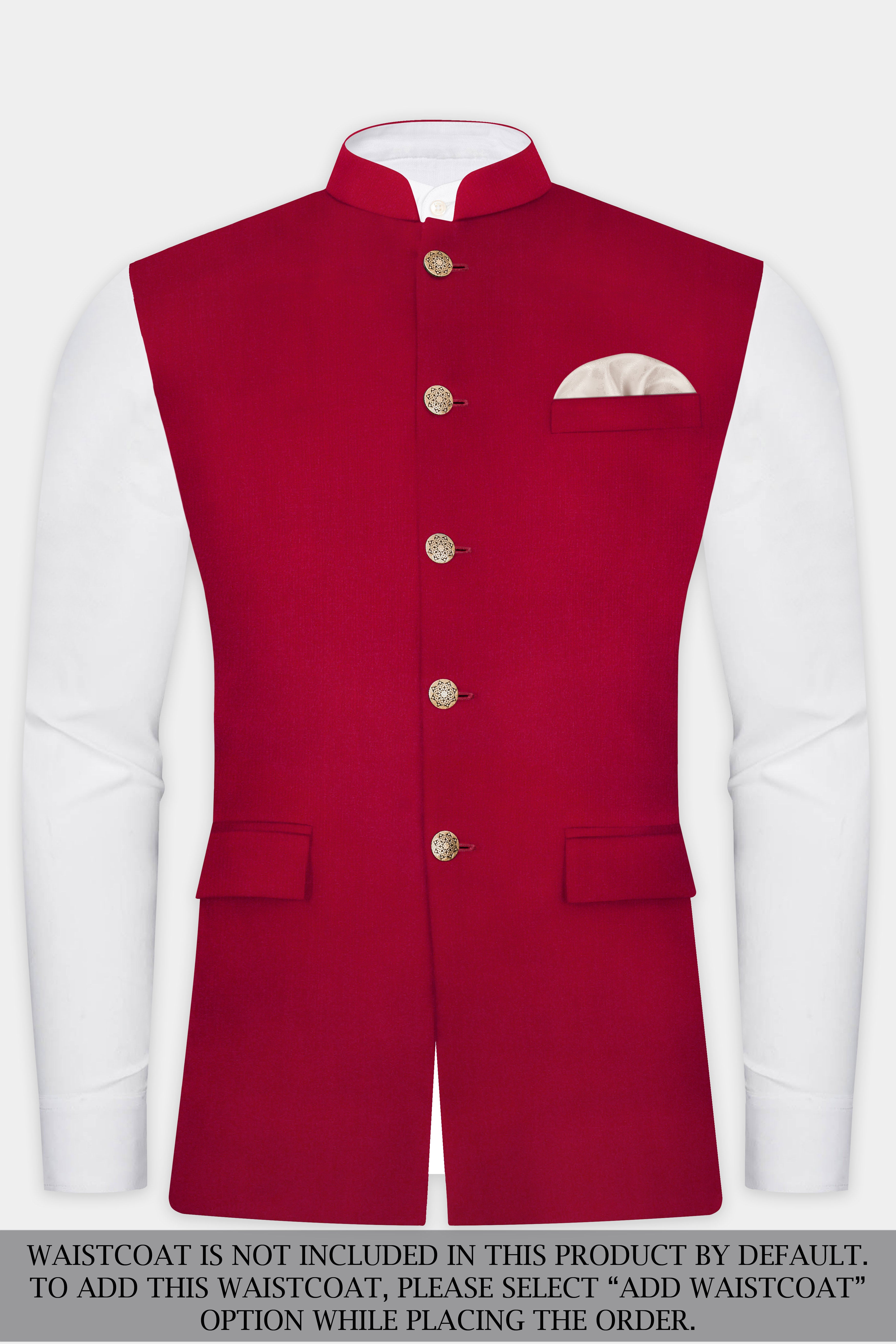 Vermilion-Chili Red Solid Wool Rich Bandhgala Suit