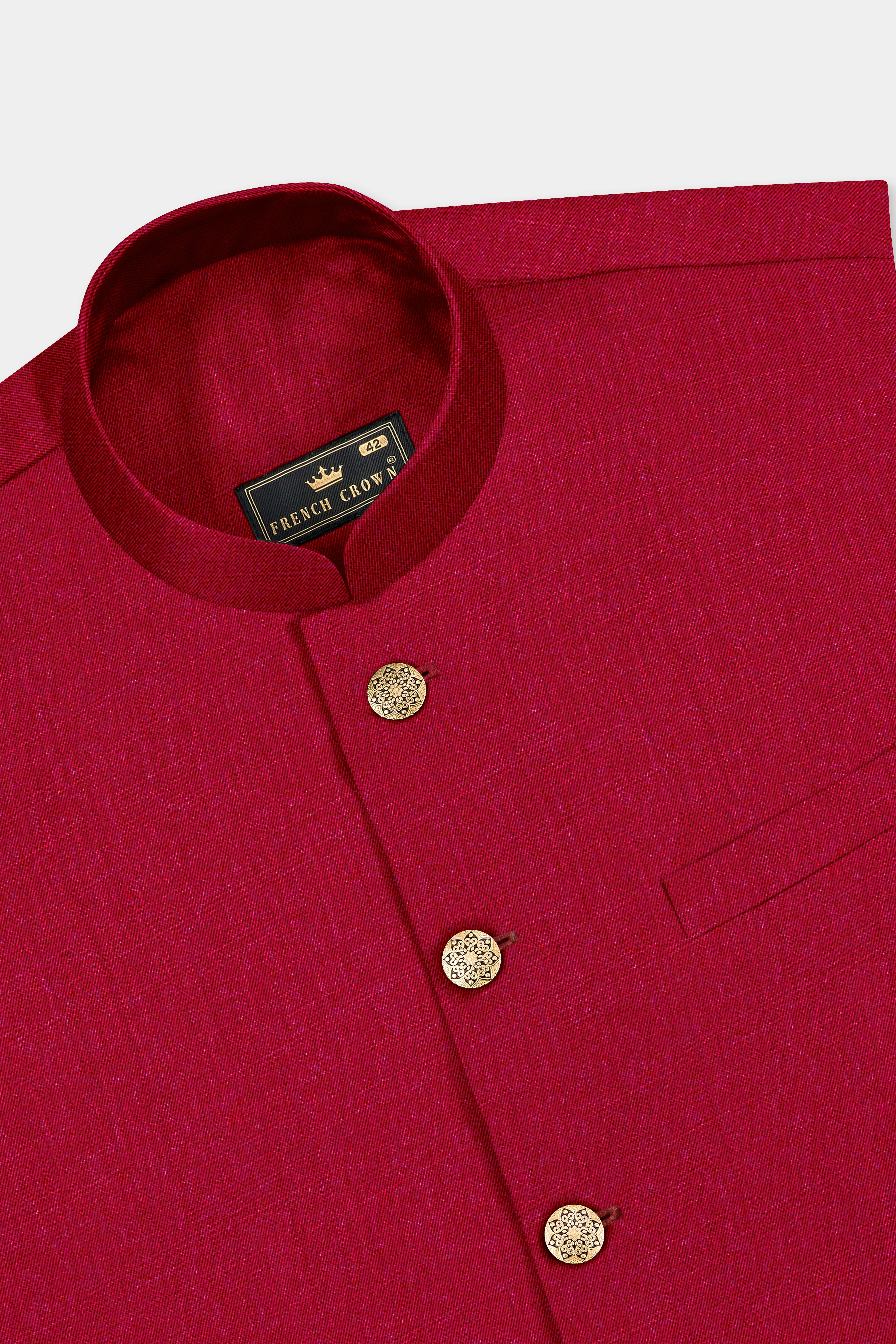 Vermilion-Chili Red Solid Wool Rich Bandhgala Suit