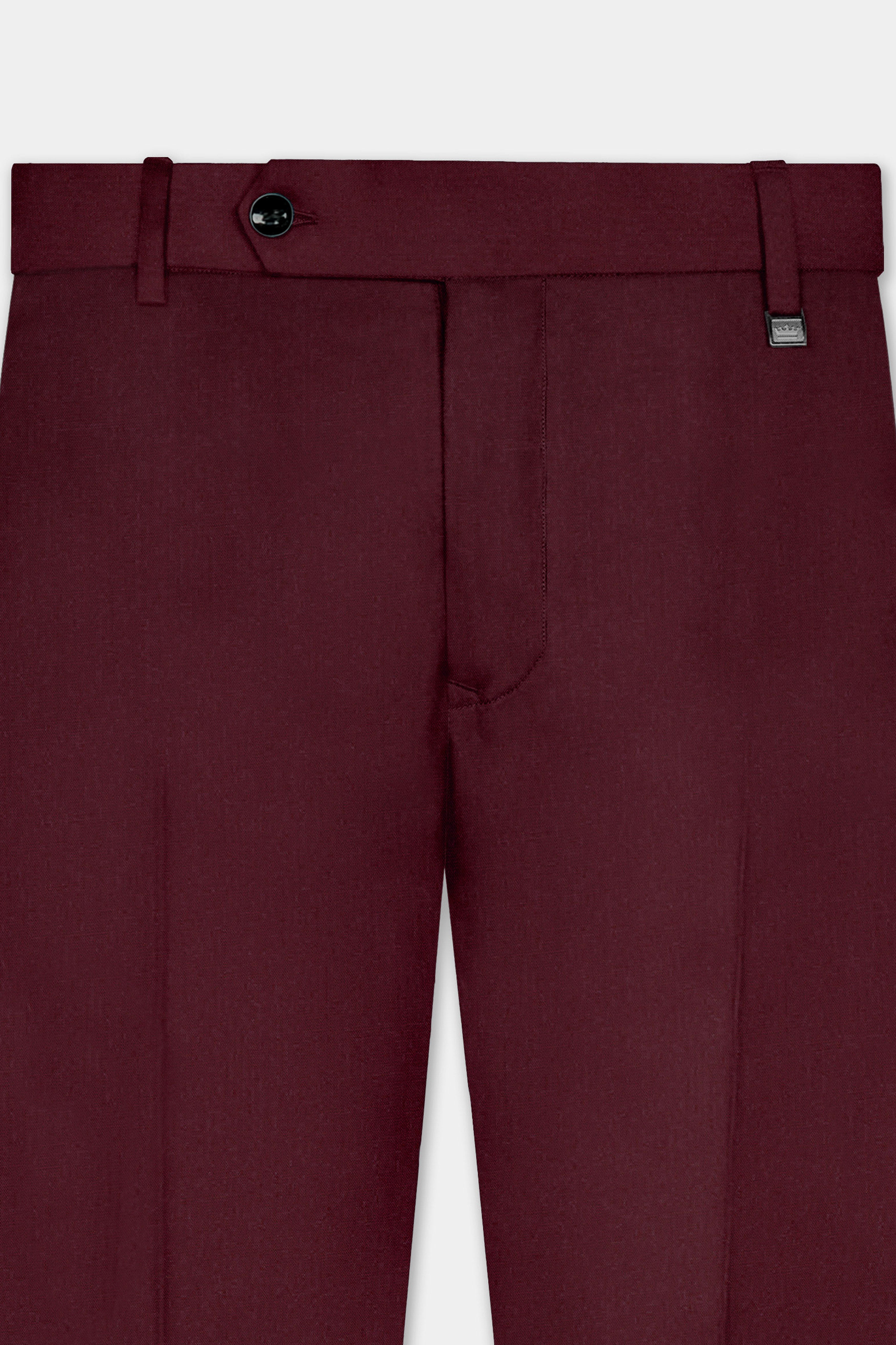 Merlot-Wine Berry Solid Wool Rich Bandhgala Suit