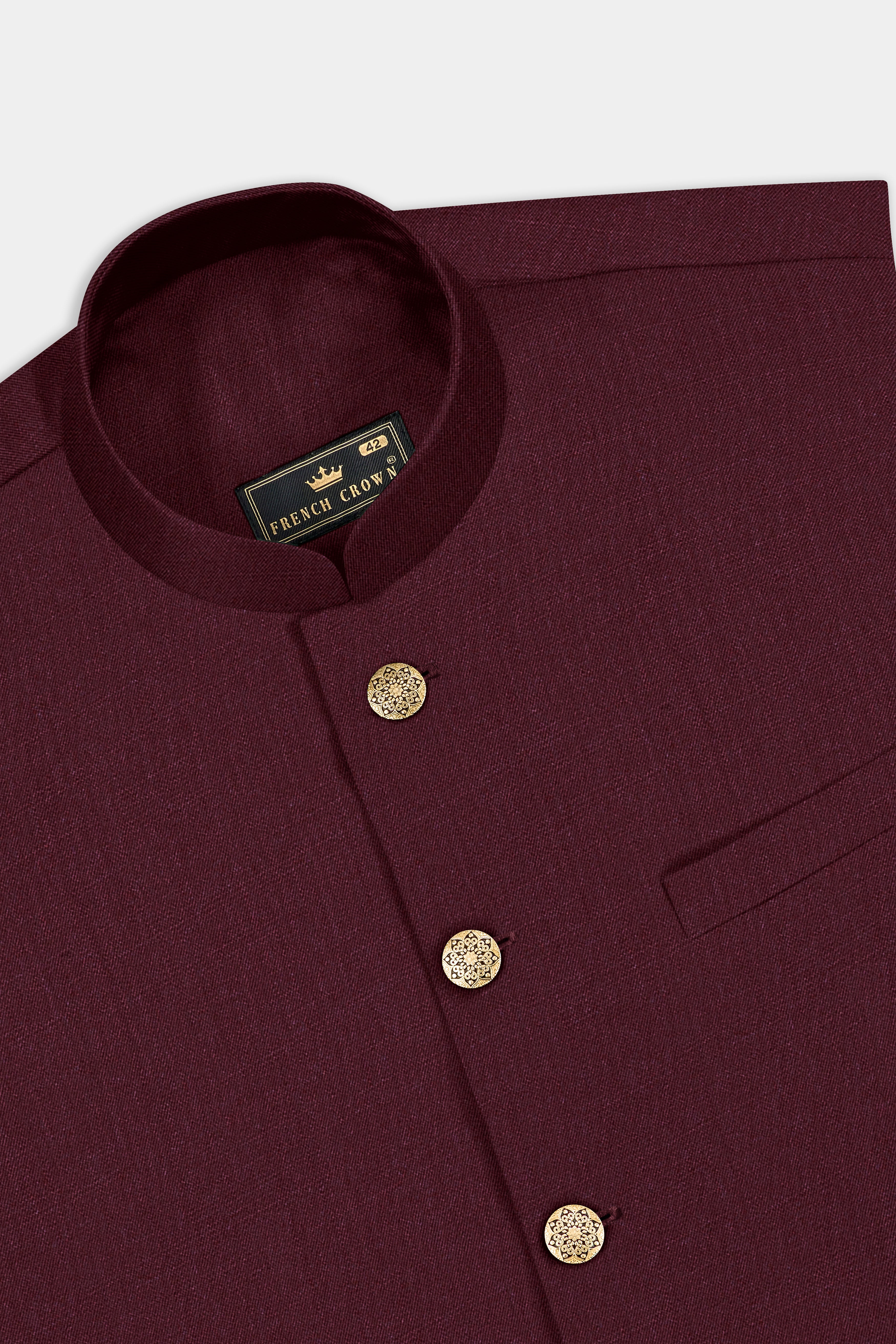 Merlot-Wine Berry Solid Wool Rich Bandhgala Slight Stretch Suit