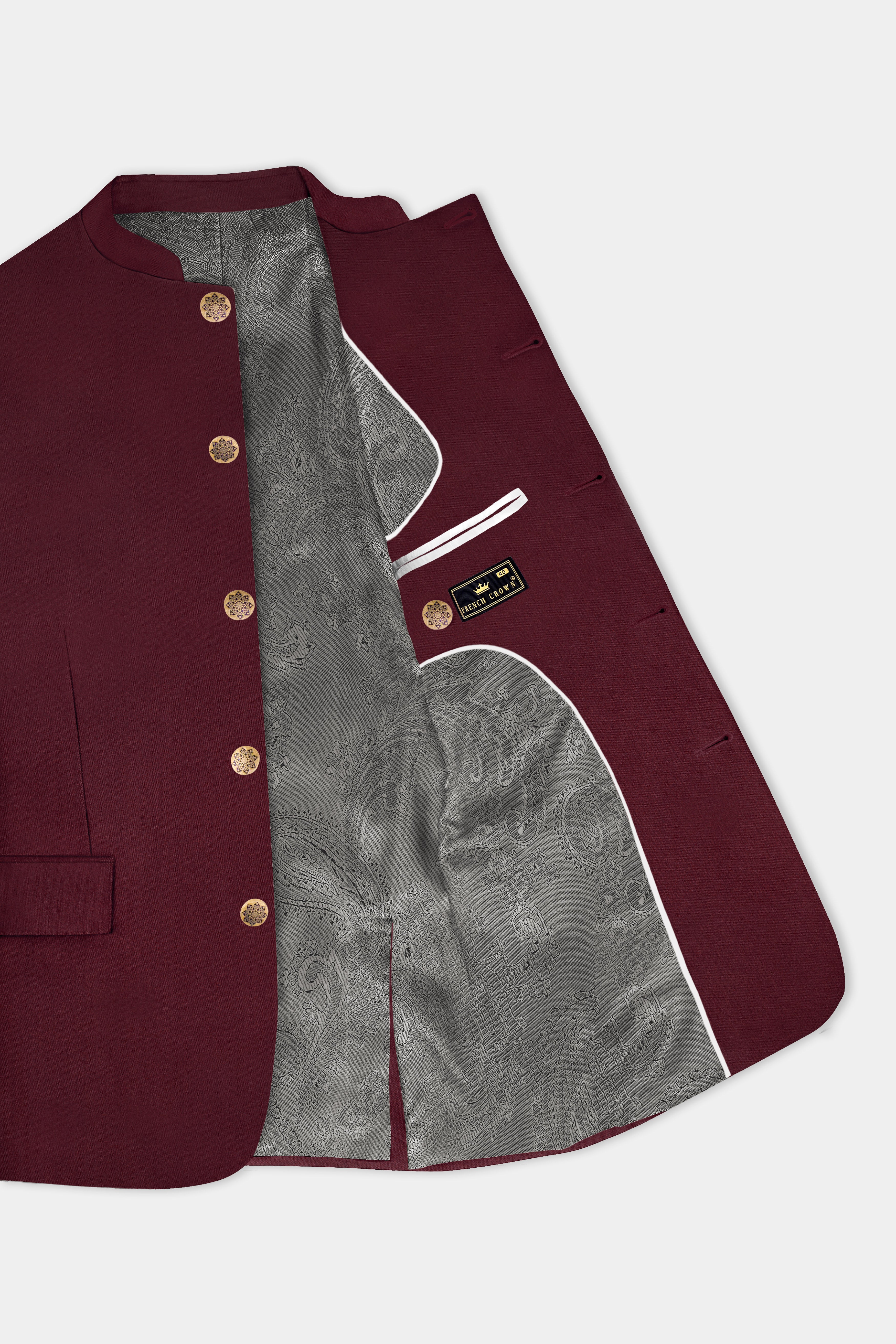 Merlot-Wine Berry Solid Wool Rich Bandhgala Slight Stretch Suit