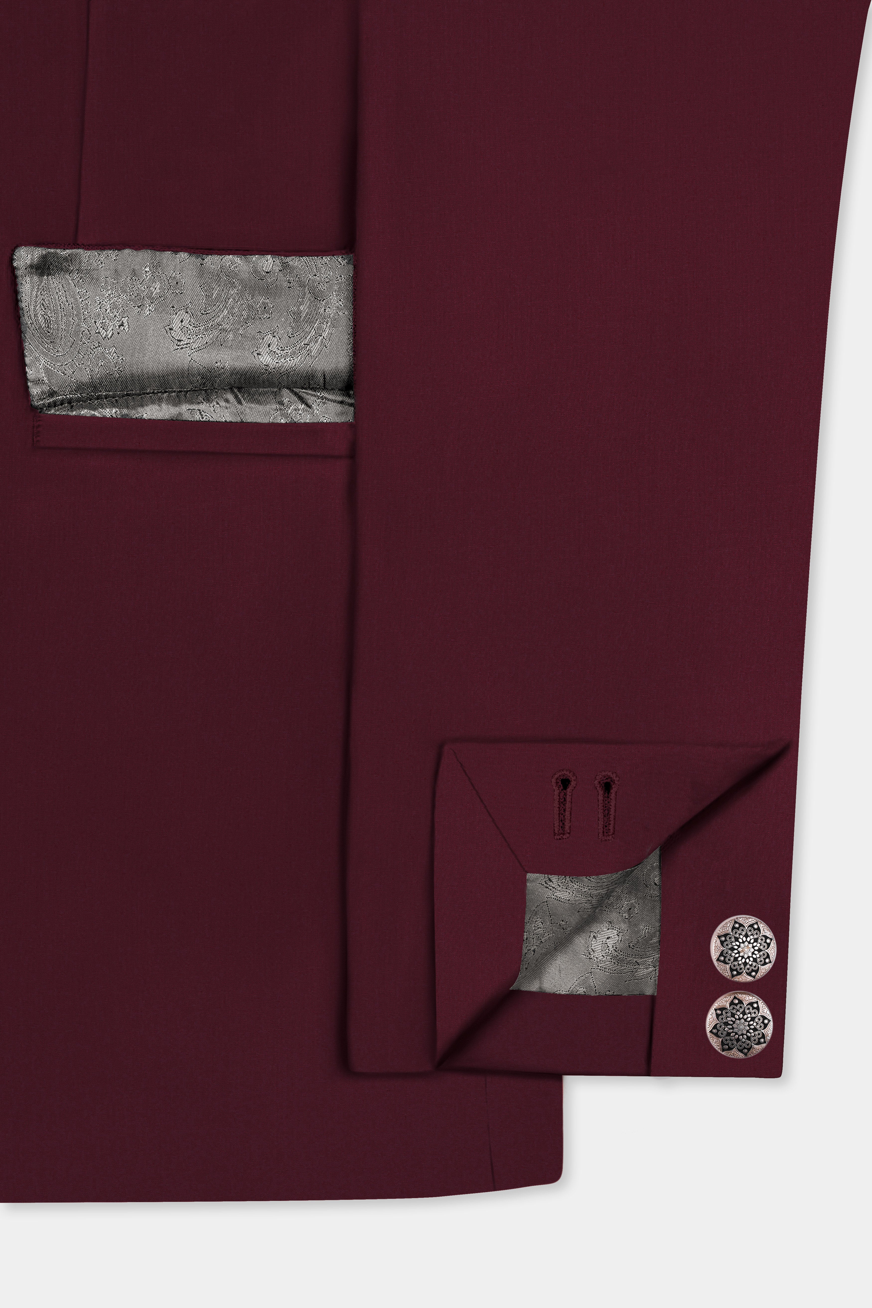 Merlot-Wine Berry Solid Wool Rich Bandhgala Slight Stretch Suit