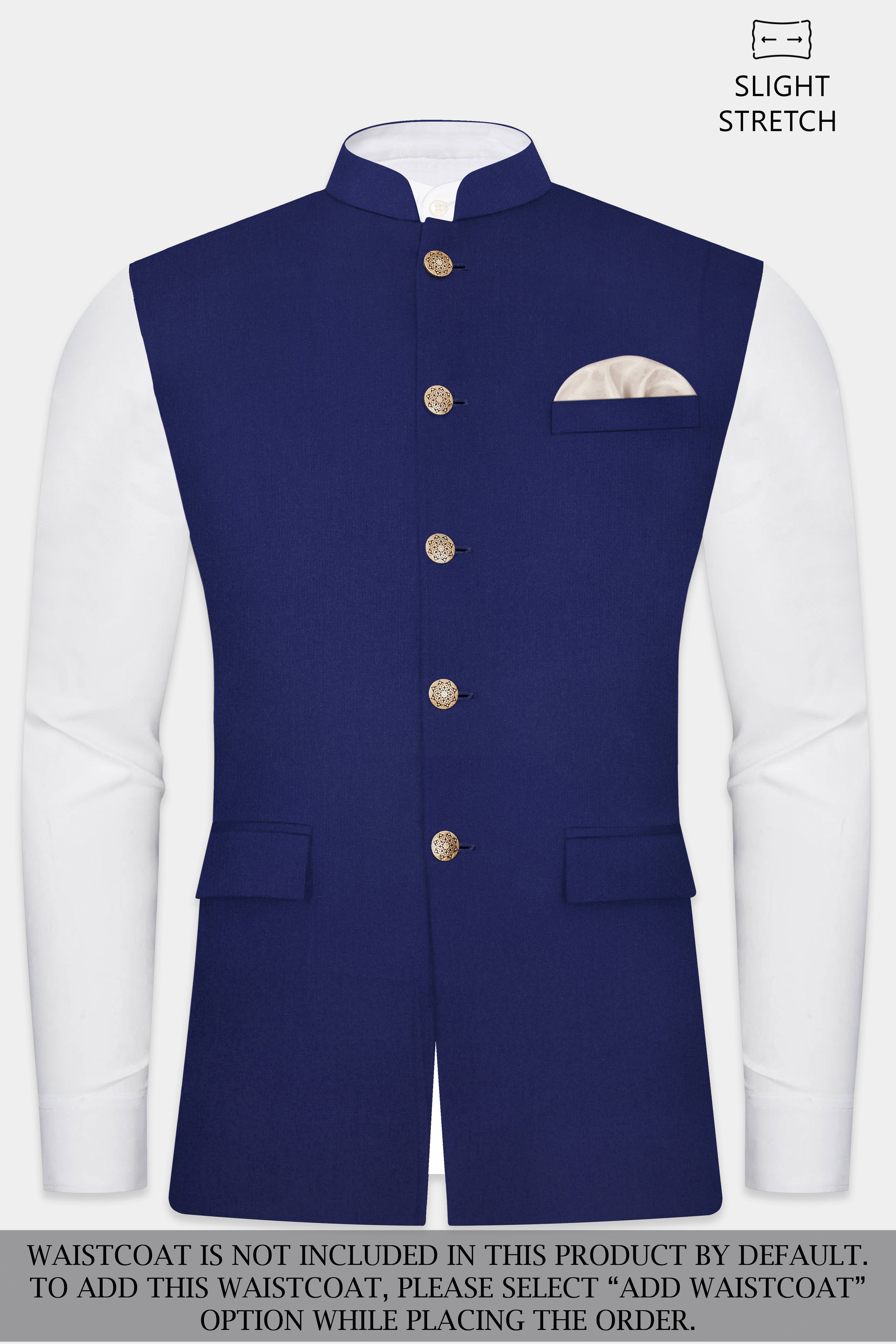 Celestia- Blue Solid Wool Rich Bandhgala Slight Stretch Suit