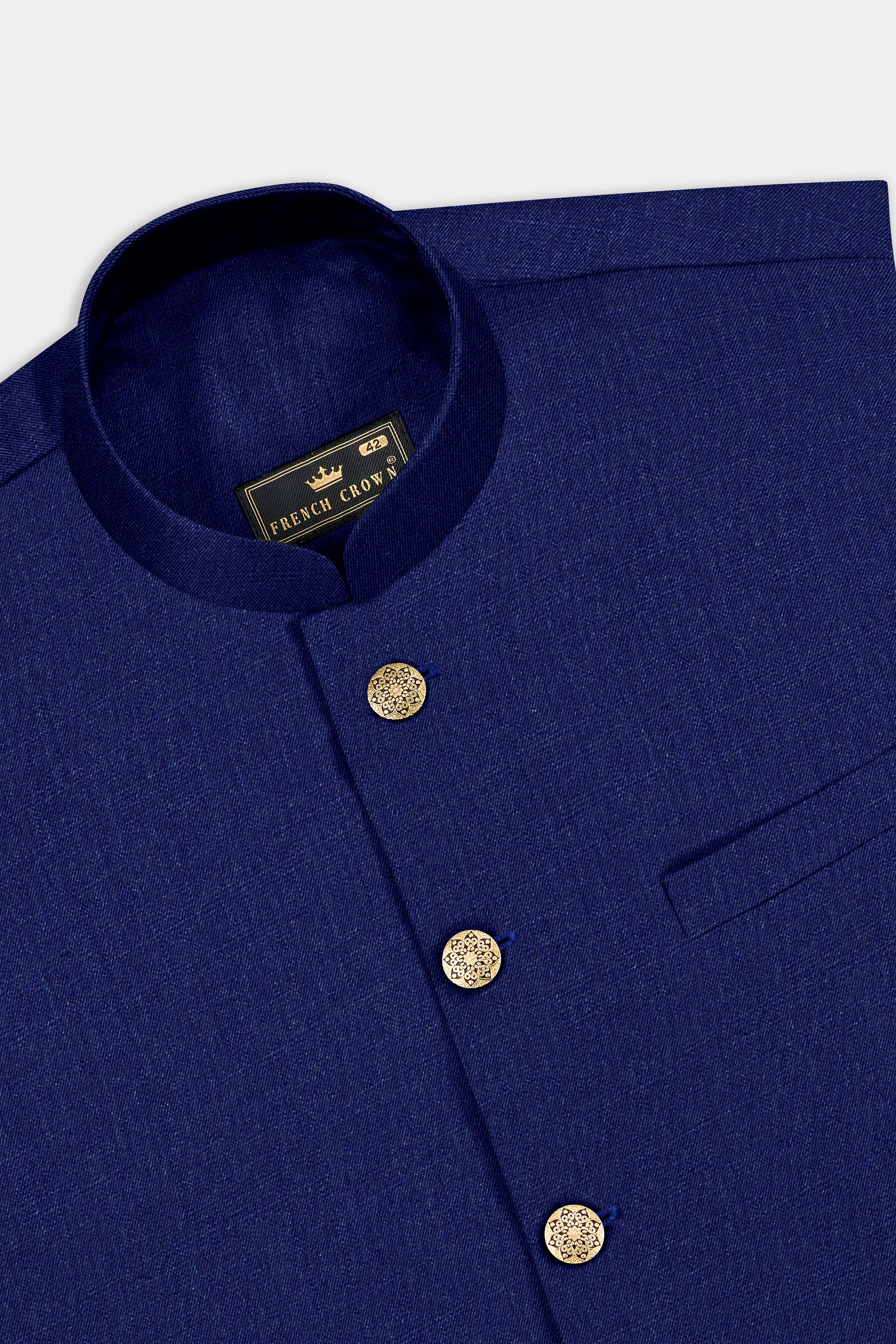Celestia- Blue Solid Wool Rich Bandhgala Slight Stretch Suit