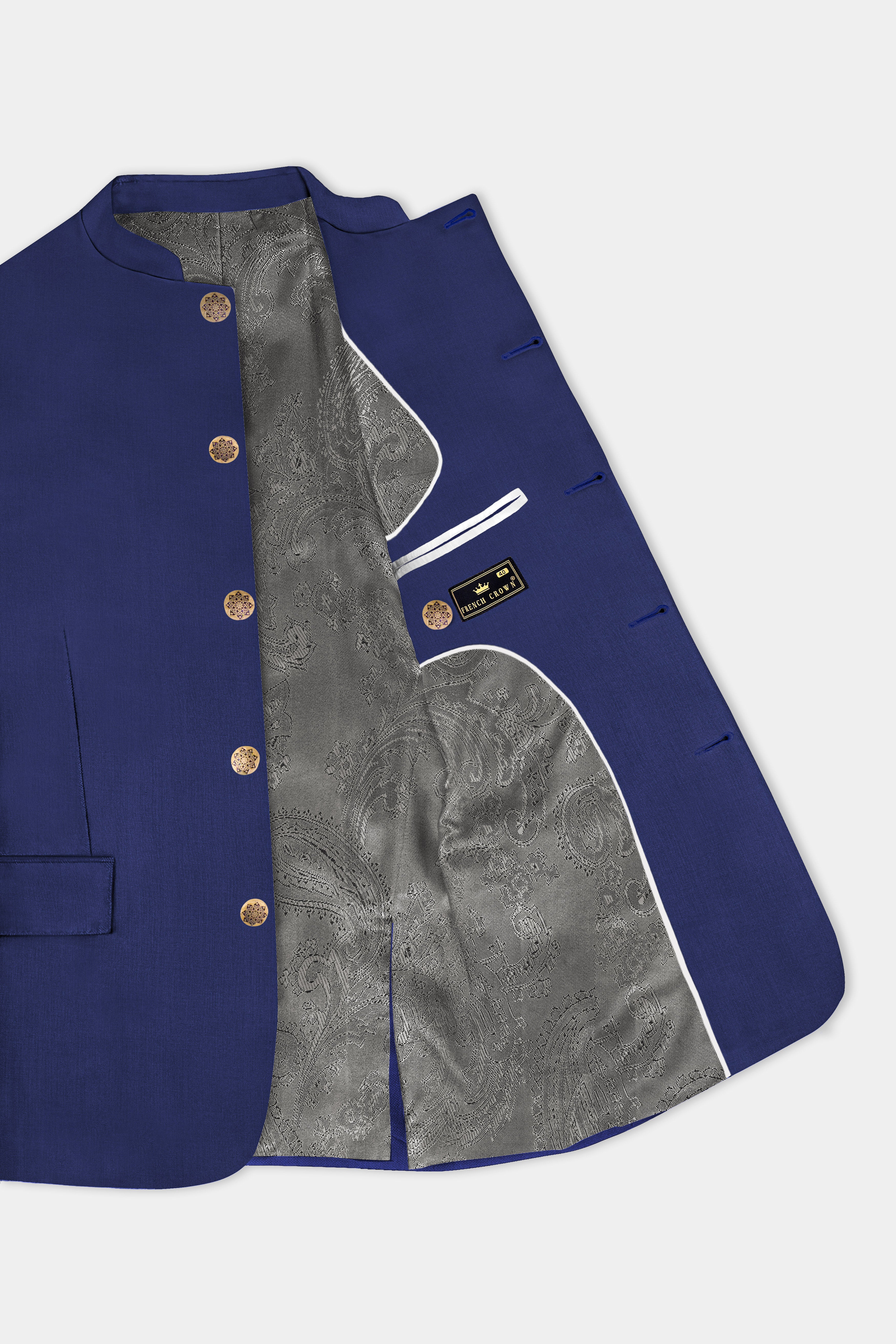Celestia- Blue Solid Wool Rich Bandhgala Slight Stretch Suit