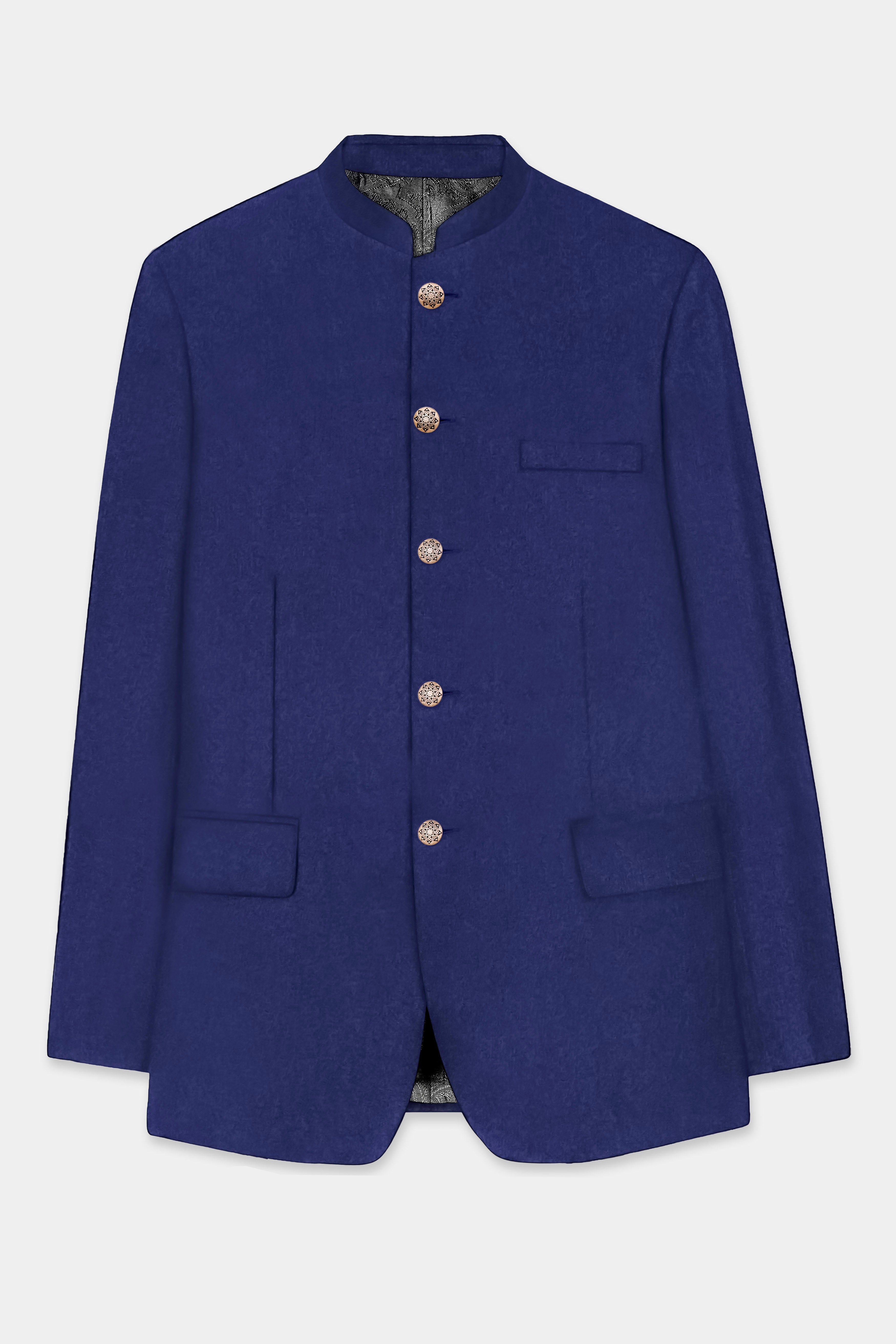 Celestia- Blue Solid Wool Rich Bandhgala Slight Stretch Suit