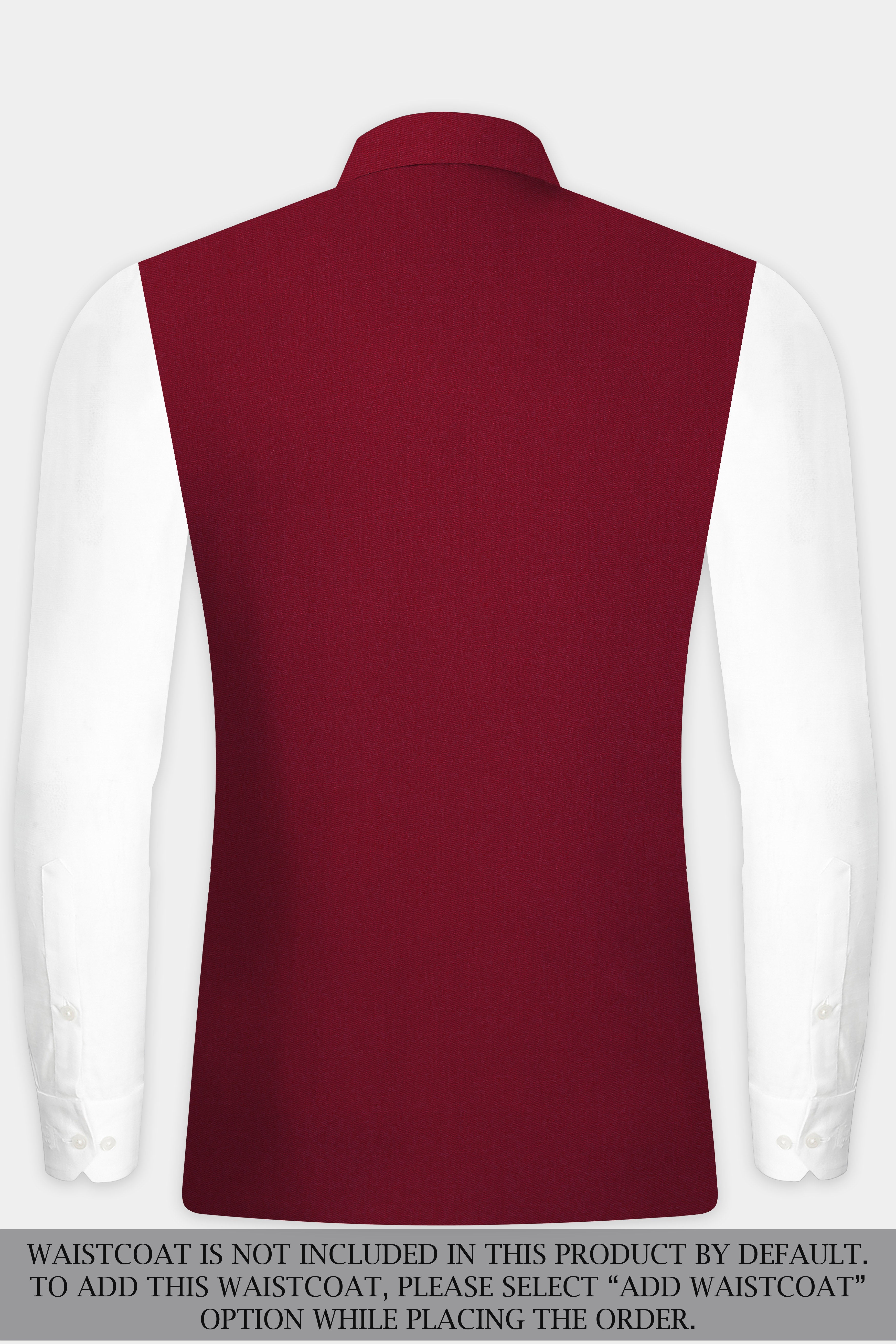 CrimsonAce-Cherry Red Solid Wool Rich Bandhgala Slight Stretch Suit