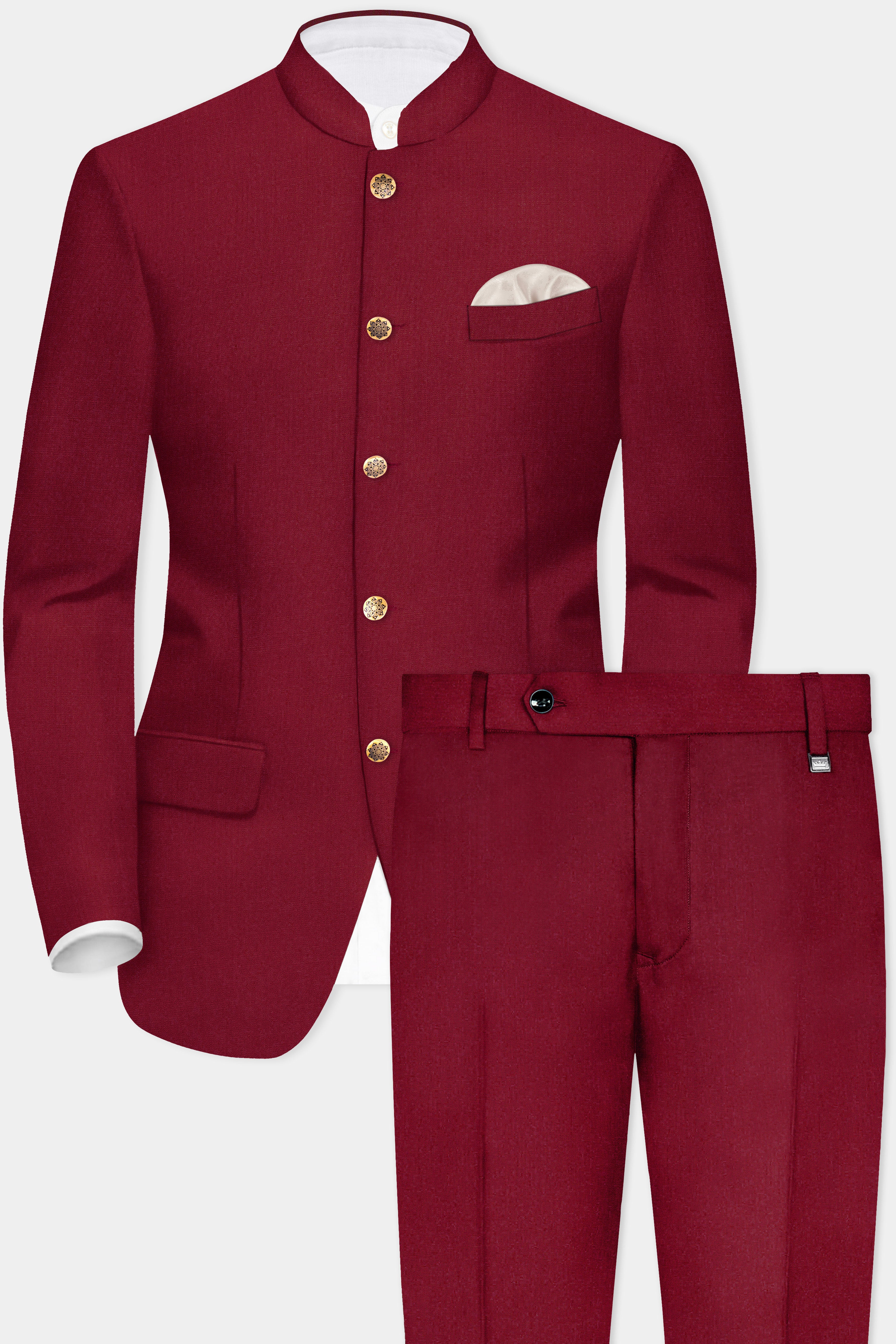 CrimsonAce-Cherry Red Solid Wool Rich Bandhgala Suit