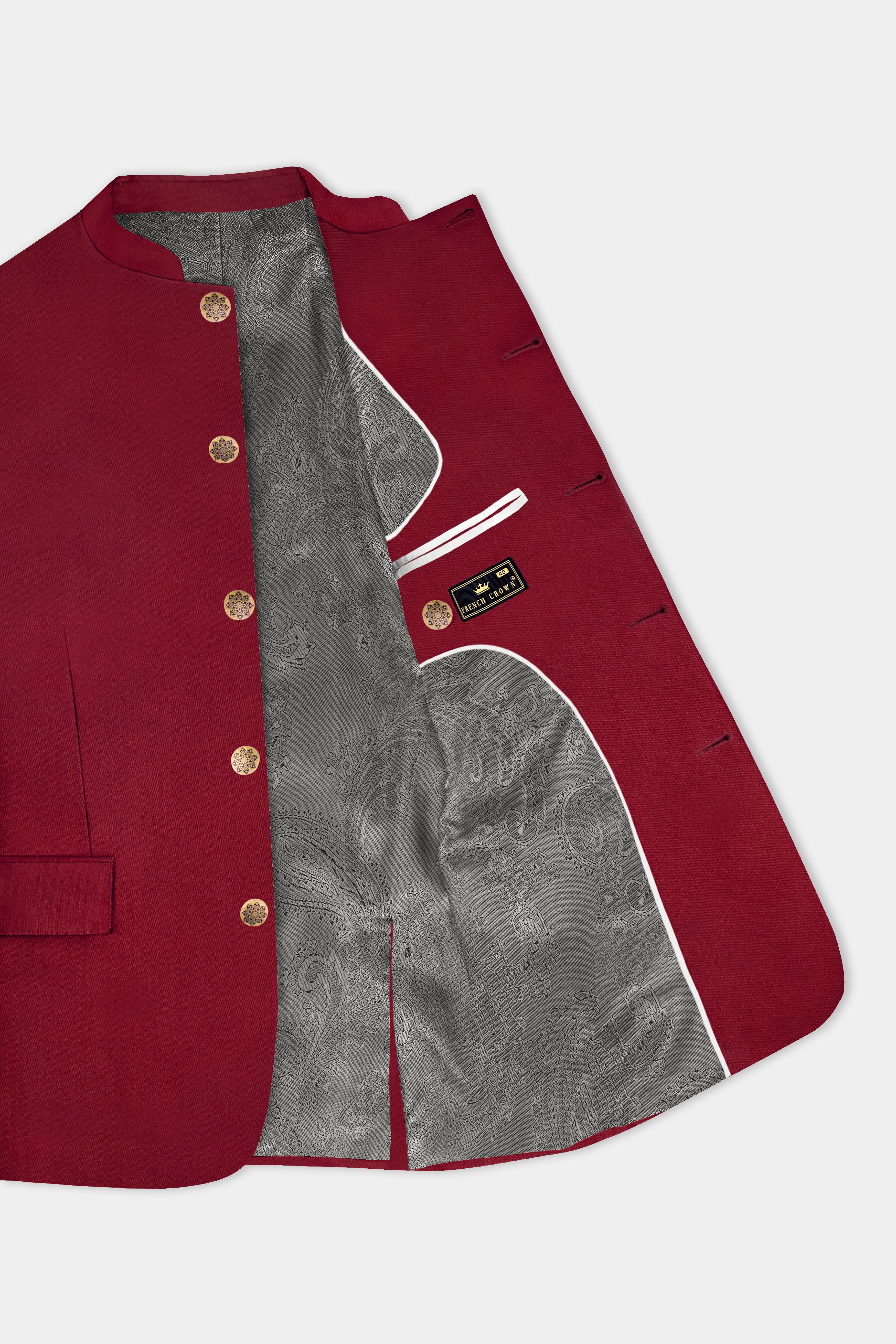CrimsonAce-Cherry Red Solid Wool Rich Bandhgala Slight Stretch Suit