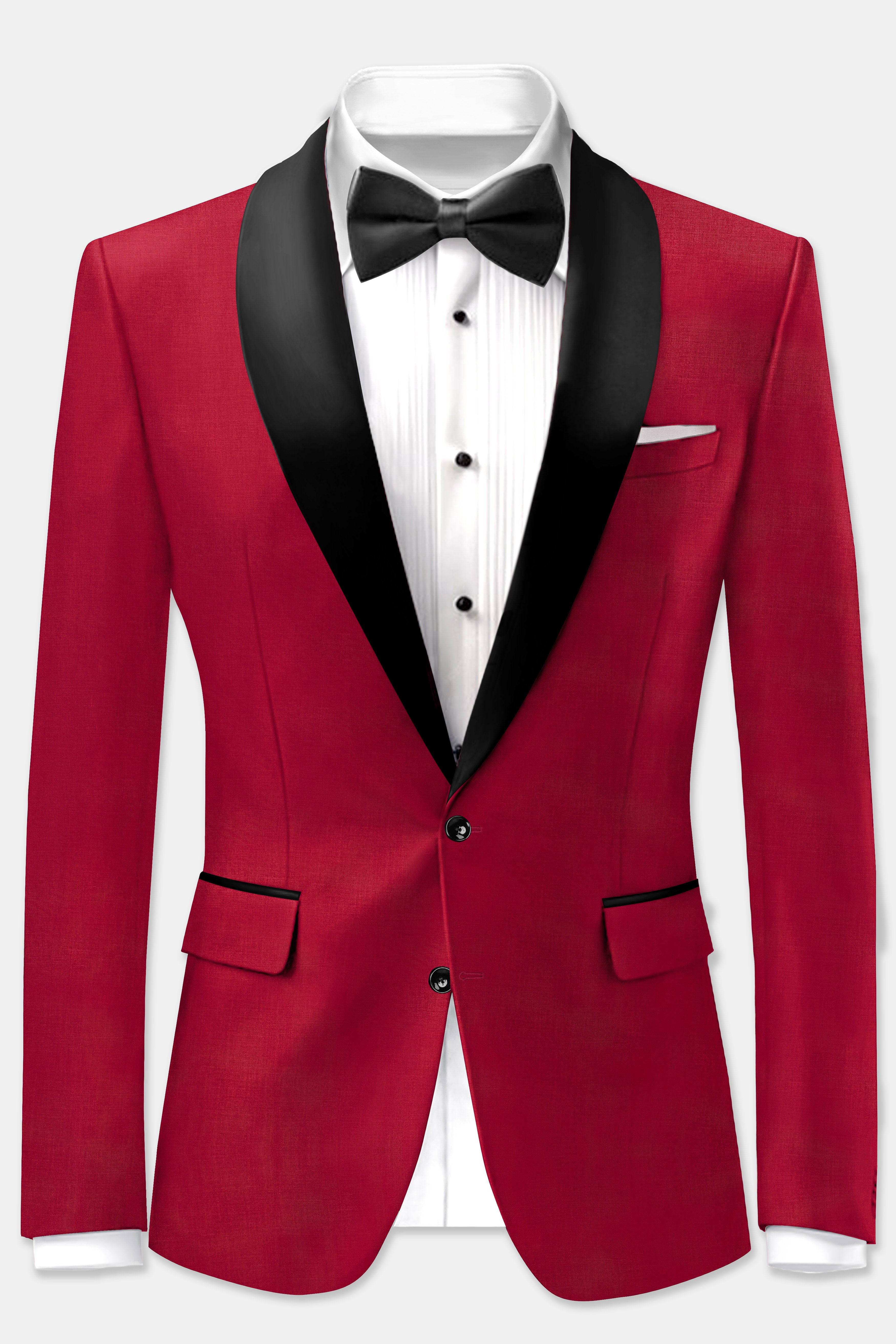 Vermilion-Chili Red Solid Wool Rich Tuxedo Suit