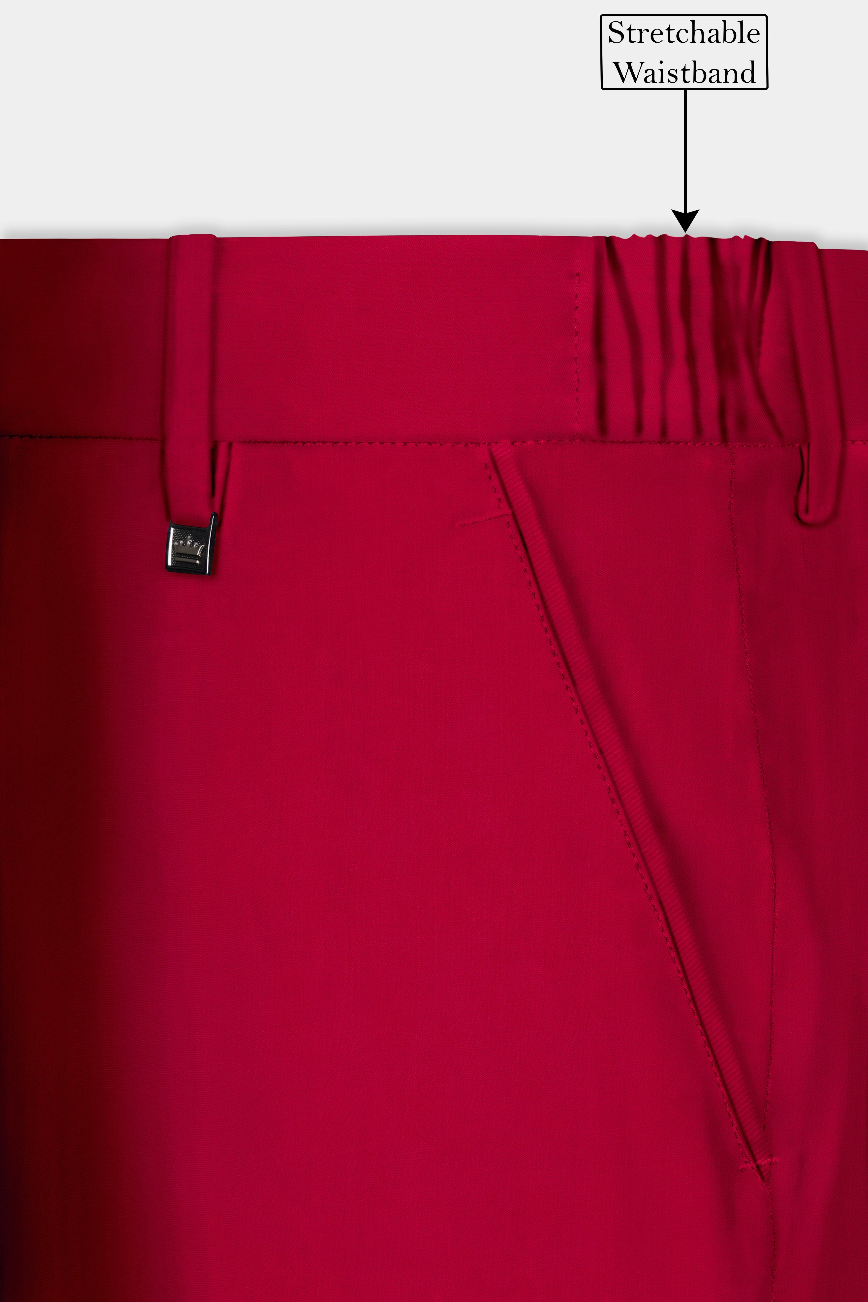 Vermilion-Chili Red Solid Wool Rich Tuxedo Slight Stretch Suit