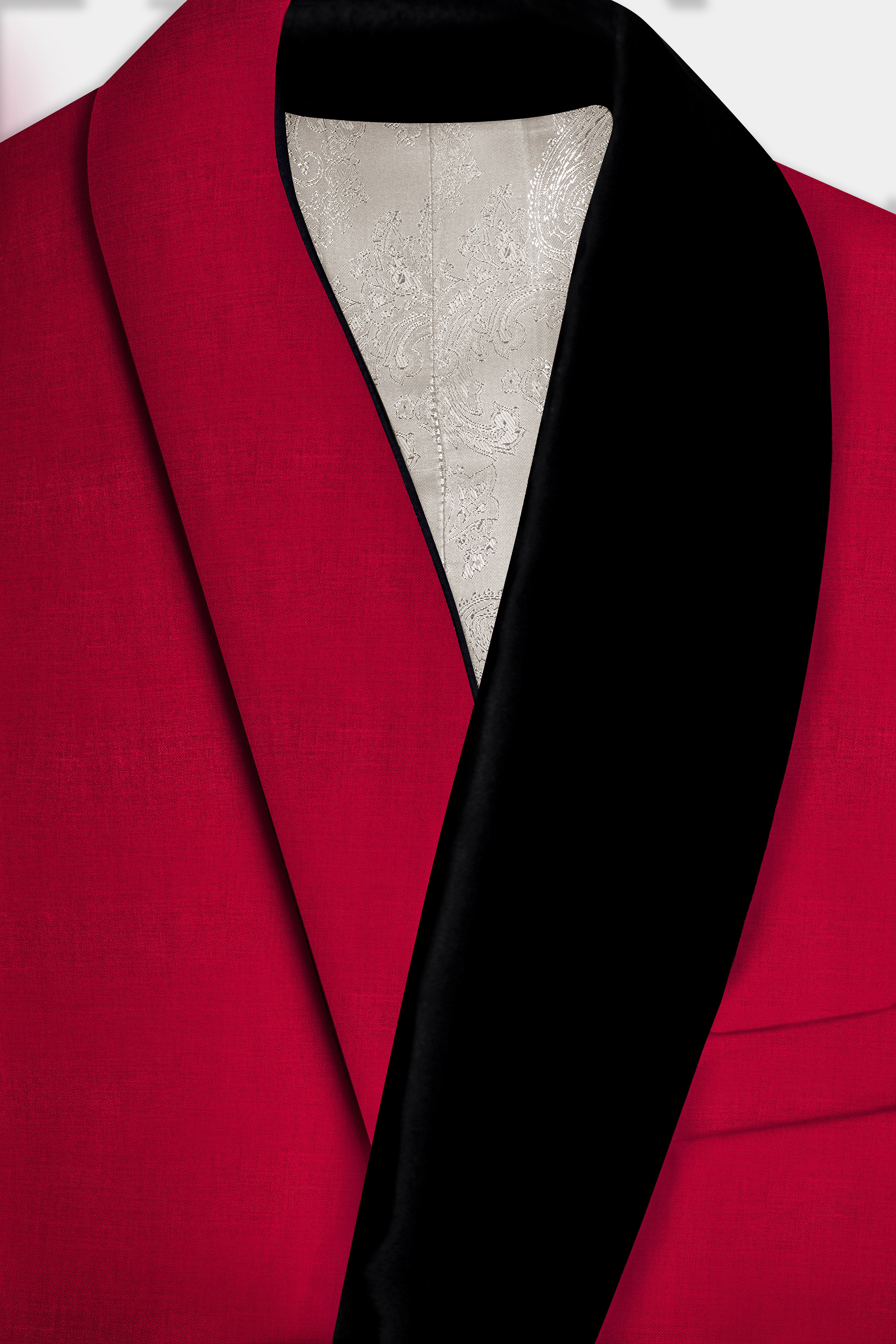 Vermilion-Chili Red Solid Wool Rich Tuxedo Slight Stretch Suit