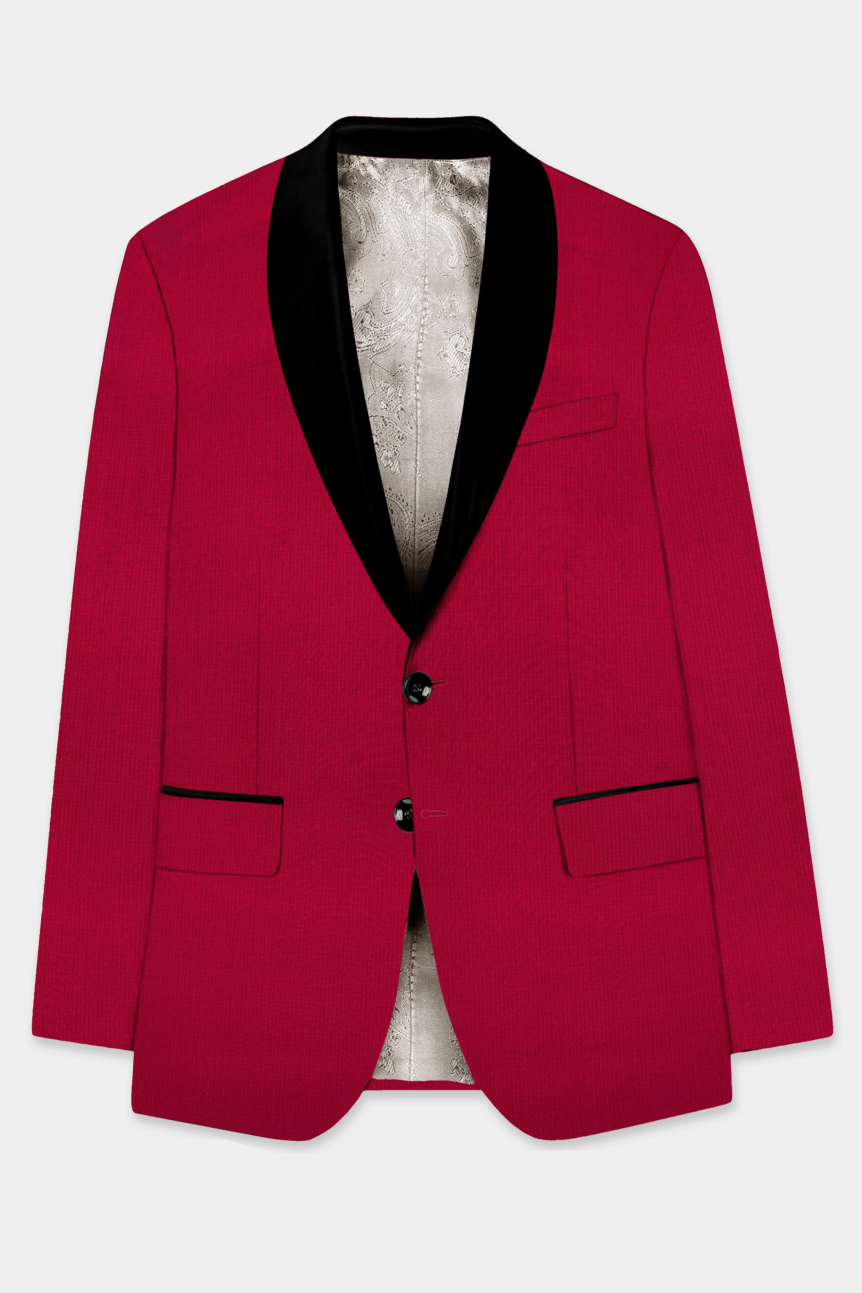 Vermilion-Chili Red Solid Wool Rich Tuxedo Suit