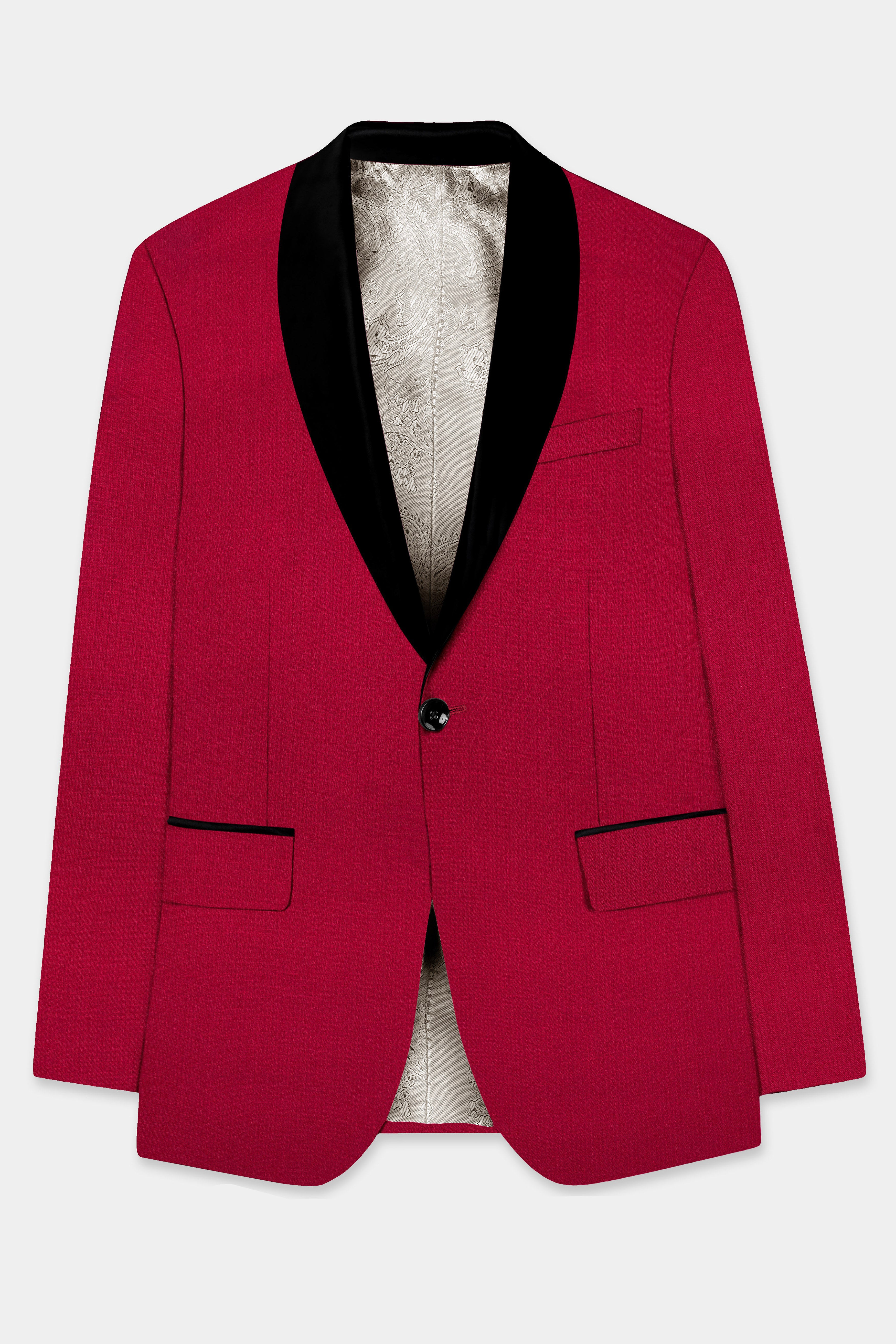 Vermilion-Chili Red Solid Wool Rich Tuxedo Slight Stretch Suit