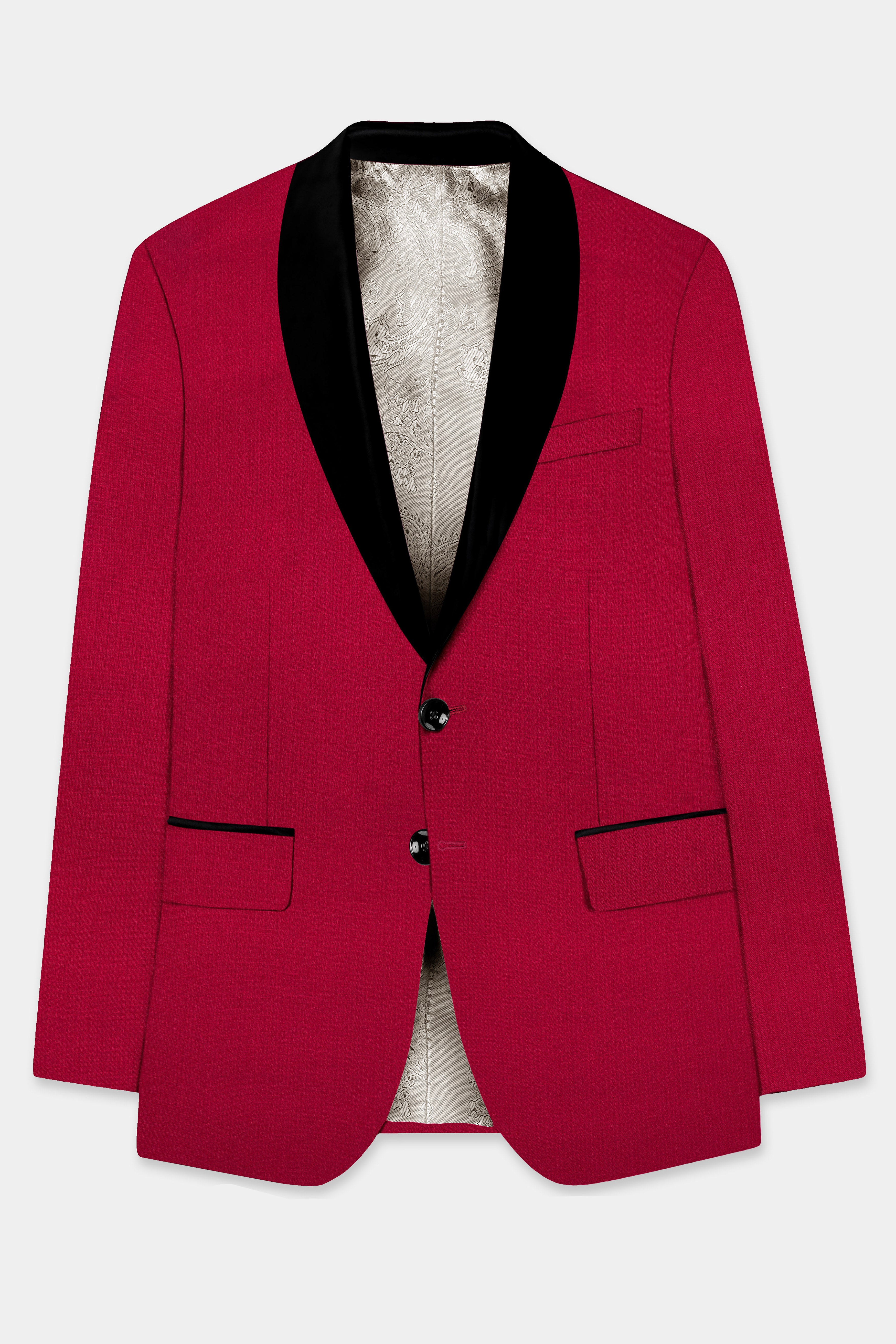 Vermilion-Chili Red Solid Wool Rich Tuxedo Slight Stretch Suit