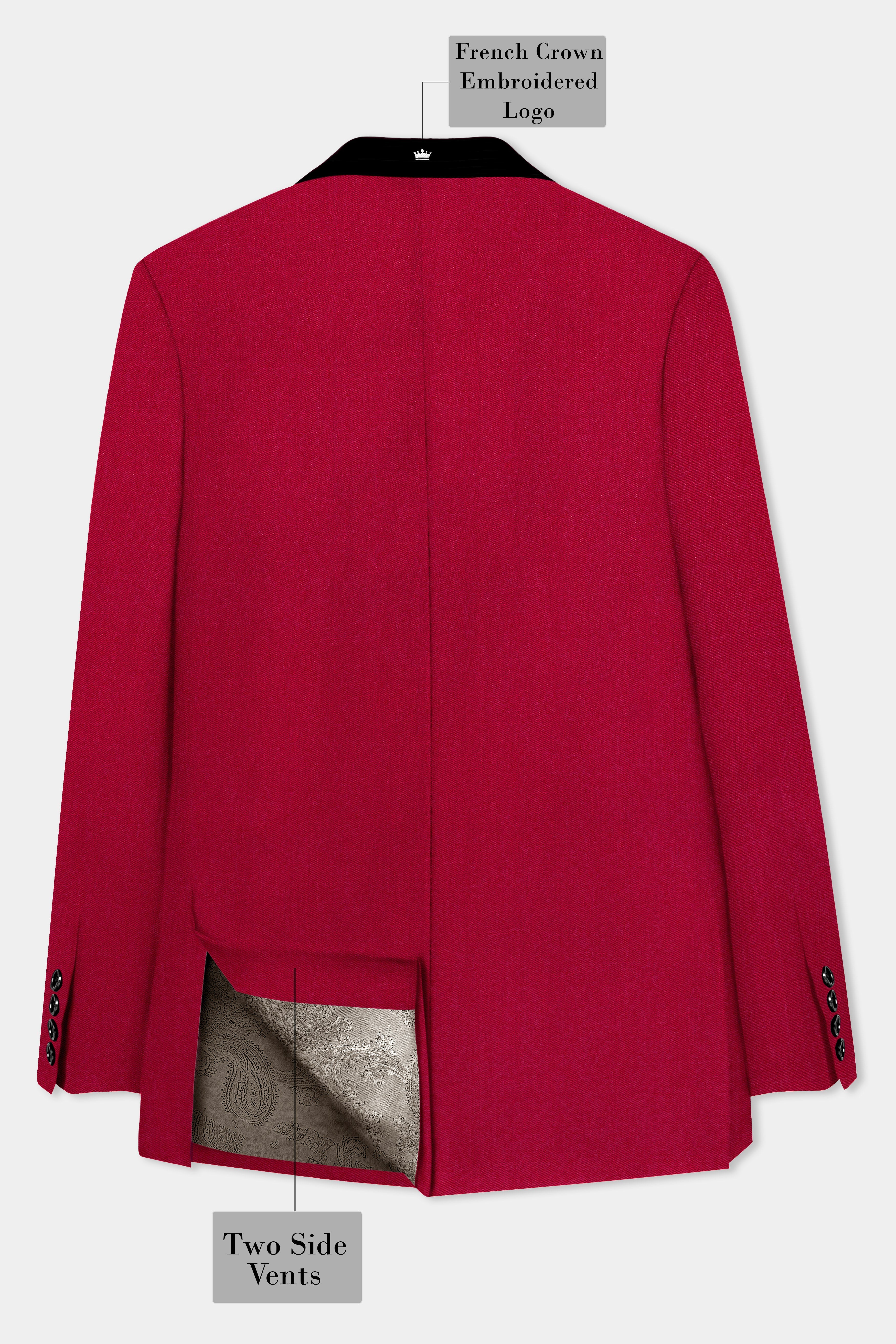 Vermilion-Chili Red Solid Wool Rich Tuxedo Slight Stretch Suit