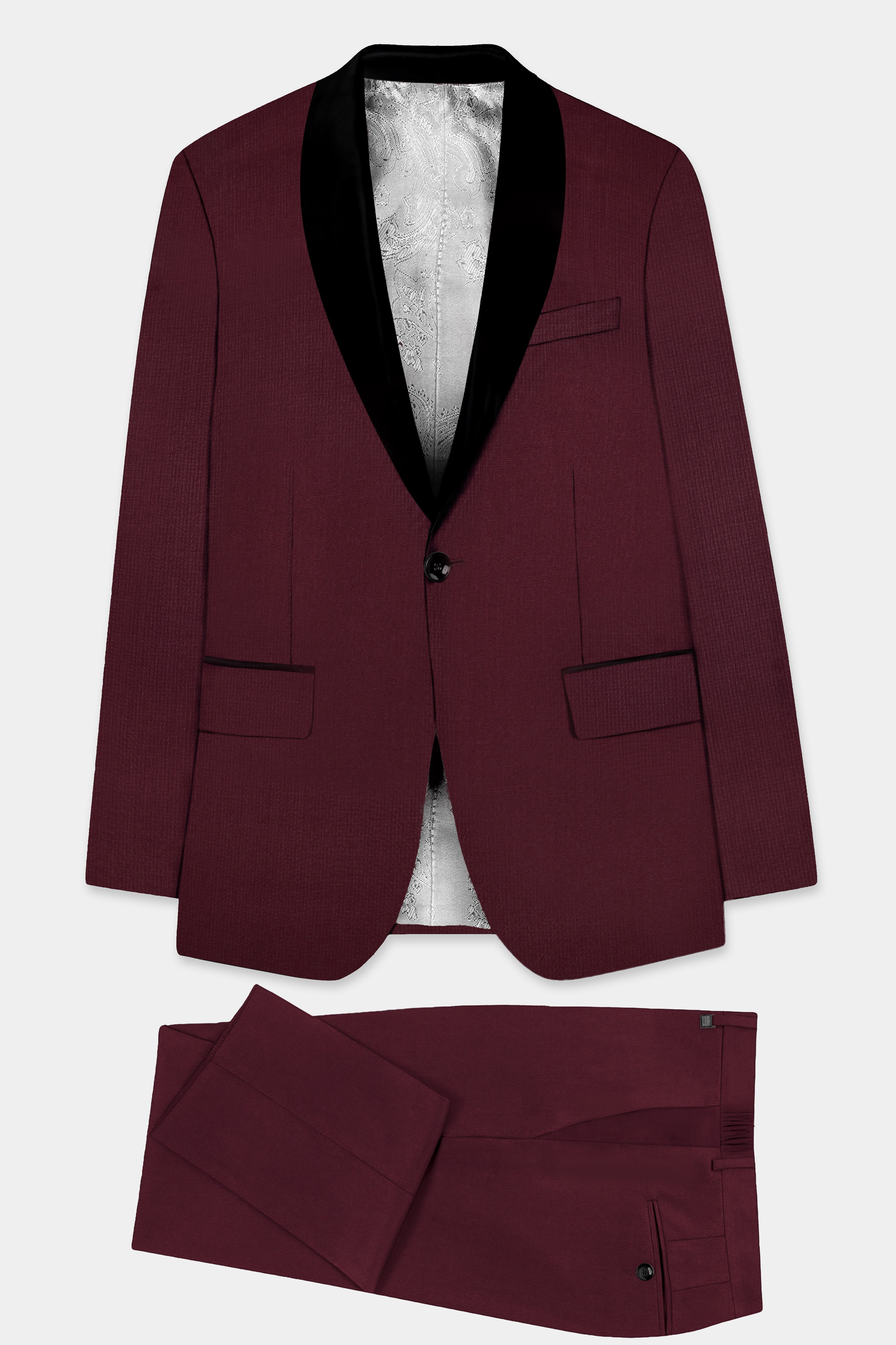 Merlot-Wine Berry Solid Wool Rich Tuxedo Slight Stretch Suit