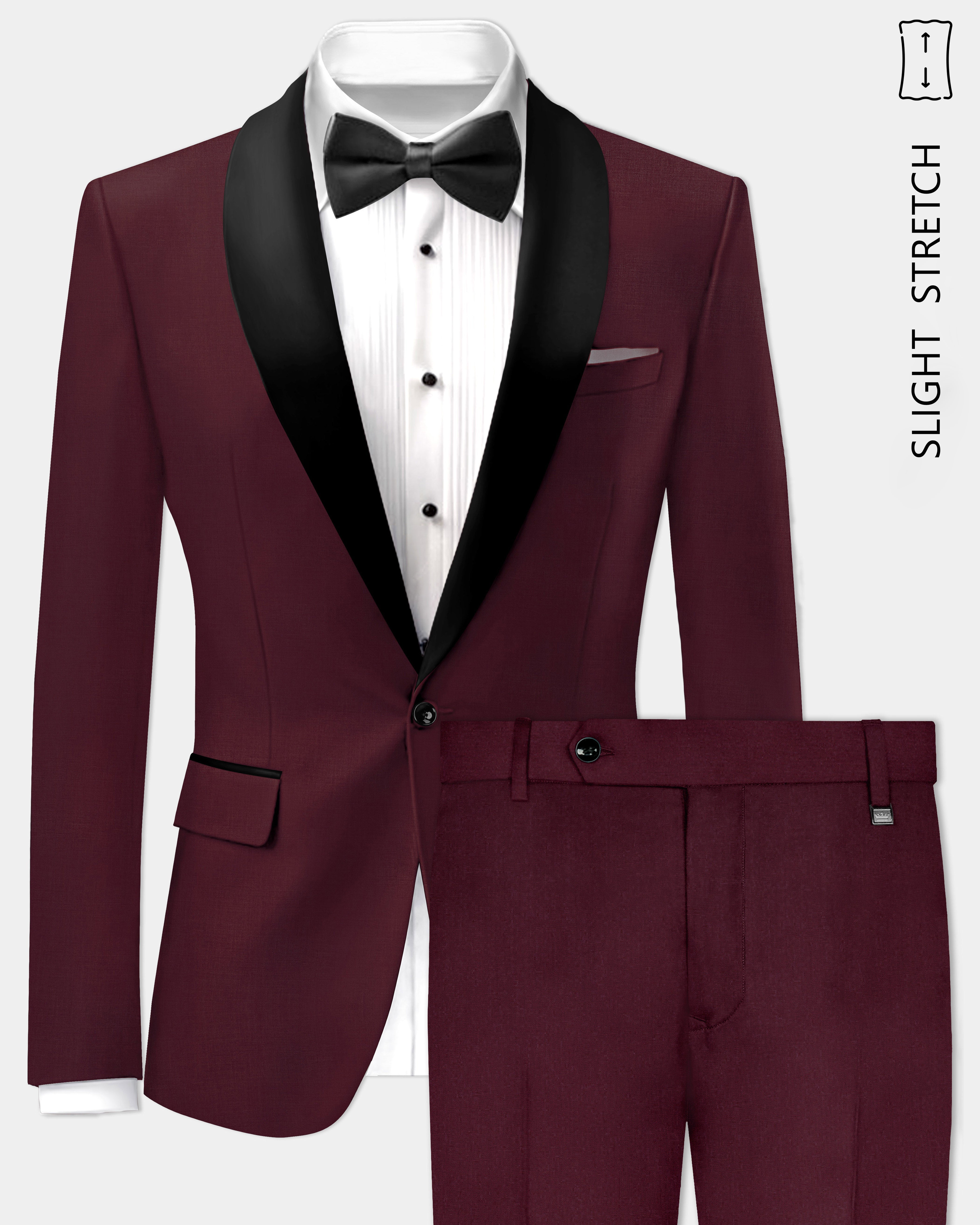 Merlot-Wine Berry Solid Wool Rich Tuxedo Slight Stretch Suit