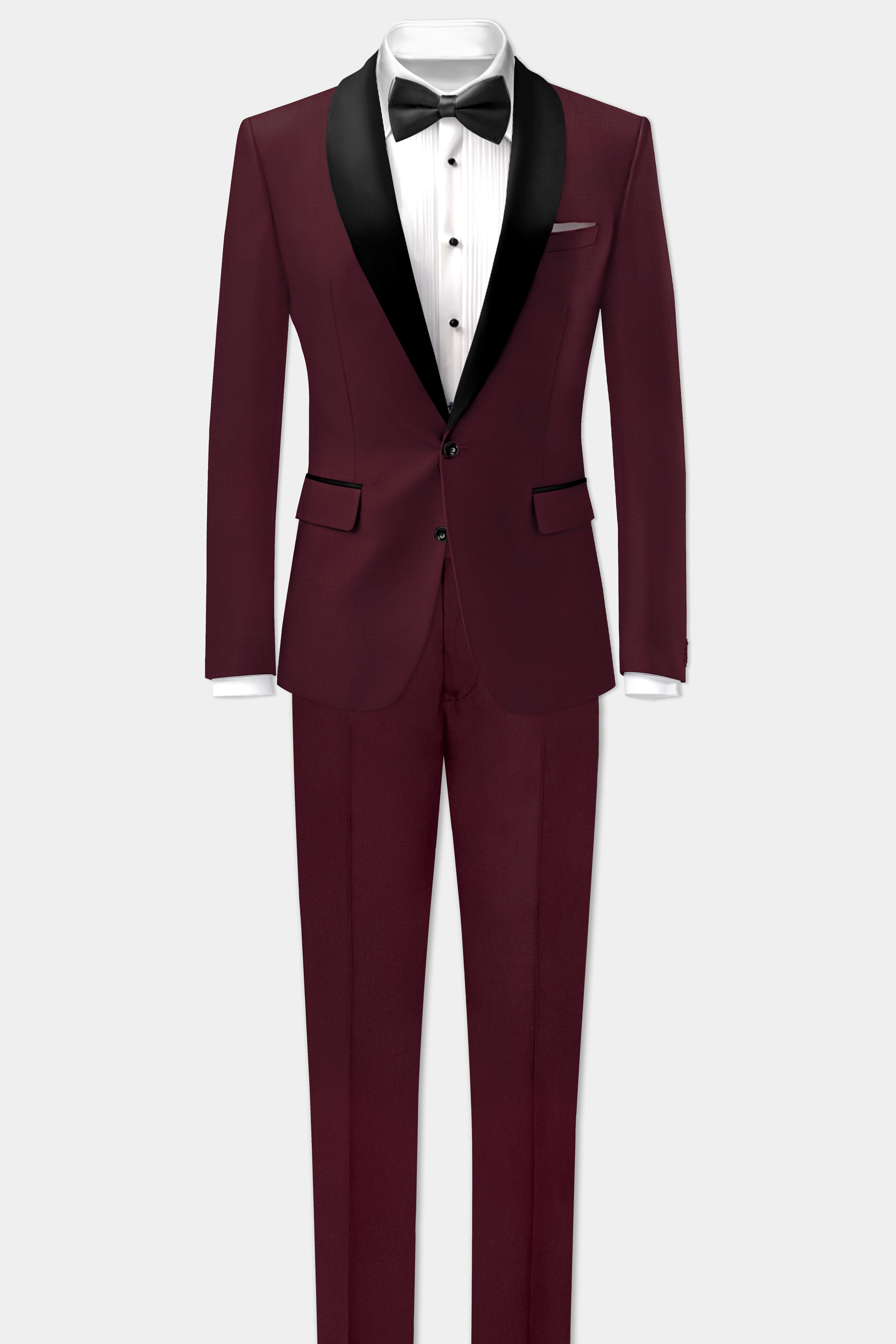 Merlot-Wine Berry Solid Wool Rich Tuxedo Slight Stretch Suit