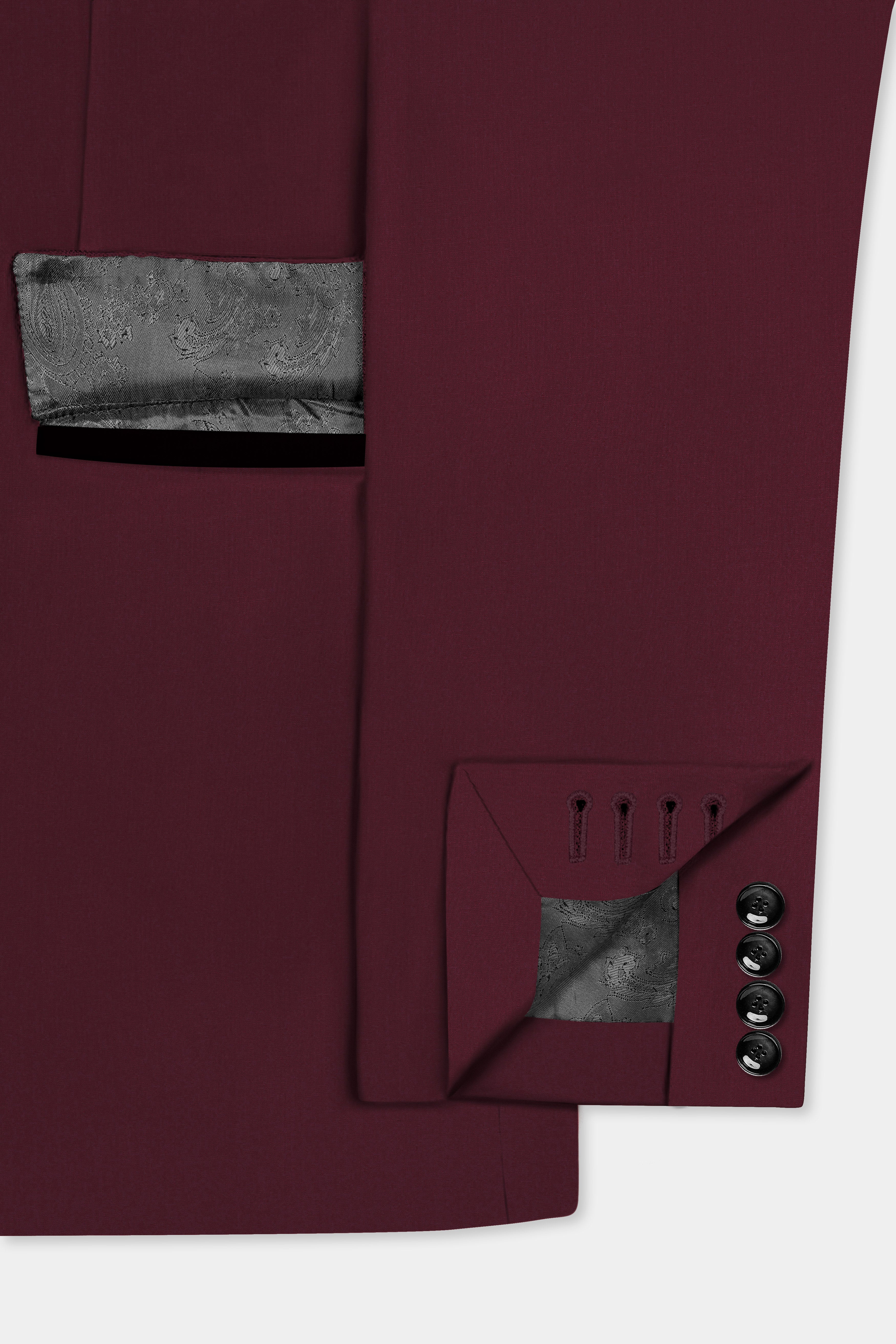 Merlot-Wine Berry Solid Wool Rich Tuxedo Slight Stretch Suit