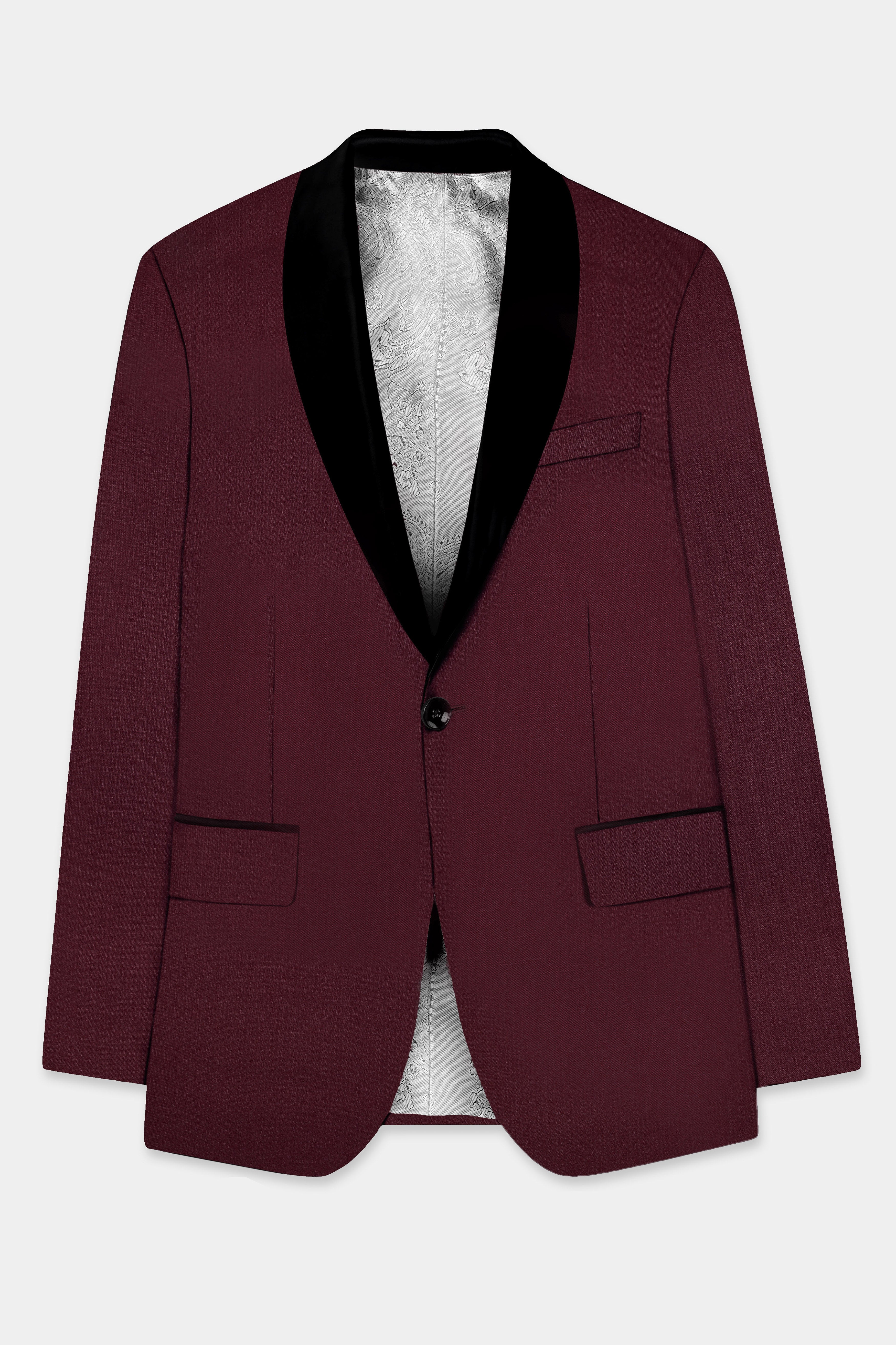 Merlot-Wine Berry Solid Wool Rich Tuxedo Slight Stretch Suit