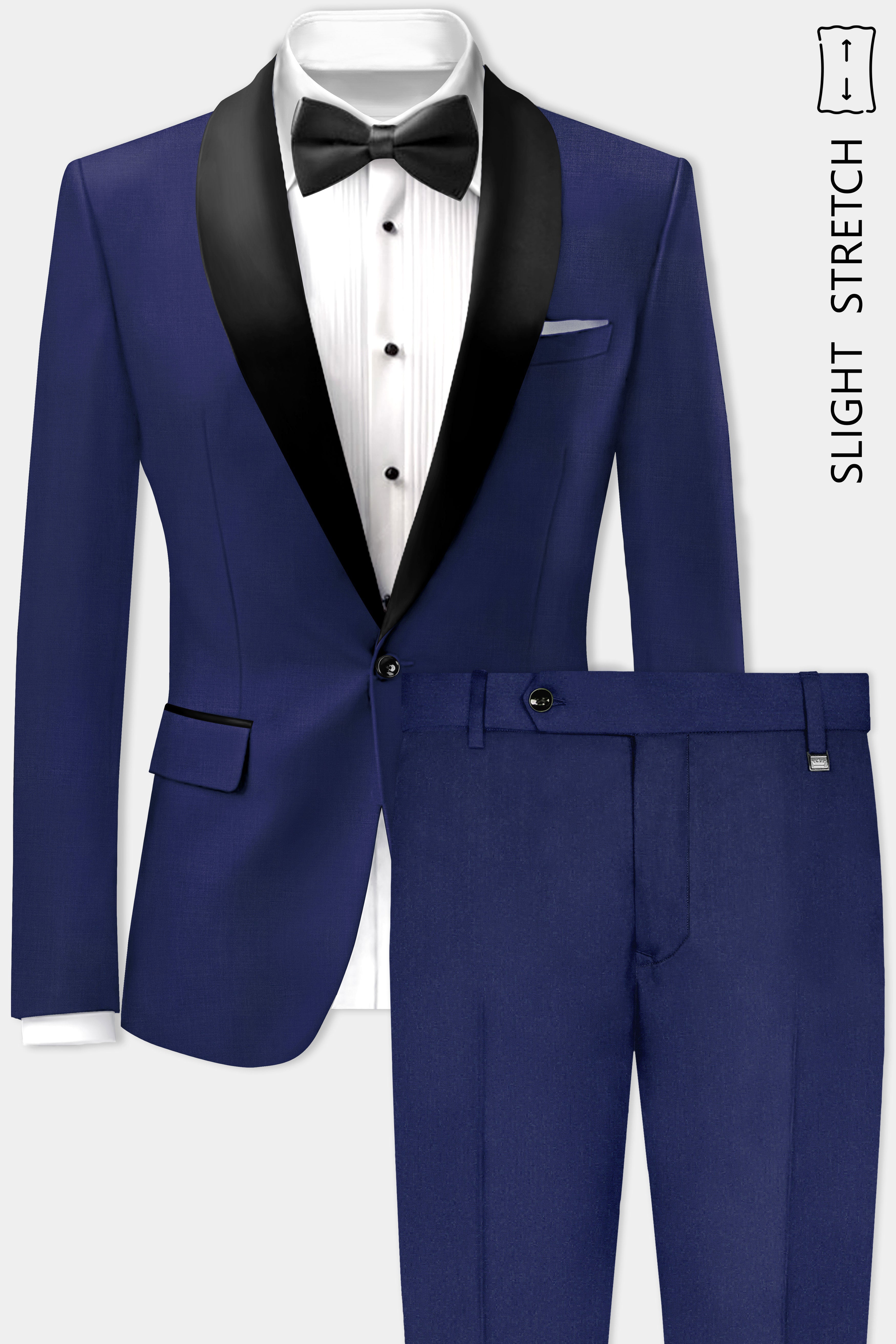 Celestia- Blue Solid Wool Rich Tuxedo Slight Stretch Suit