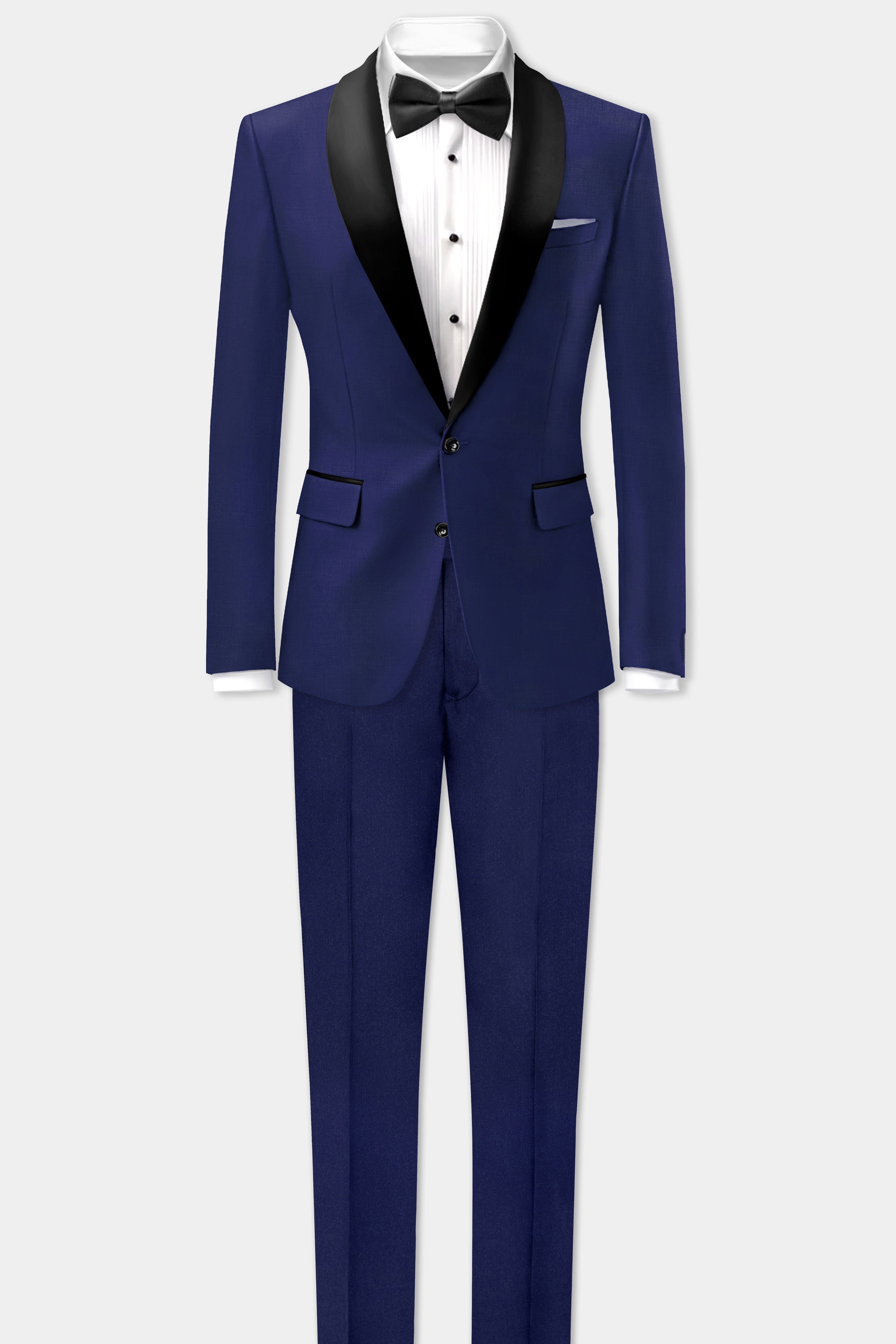 Celestia- Blue Solid Wool Rich Tuxedo Slight Stretch Suit