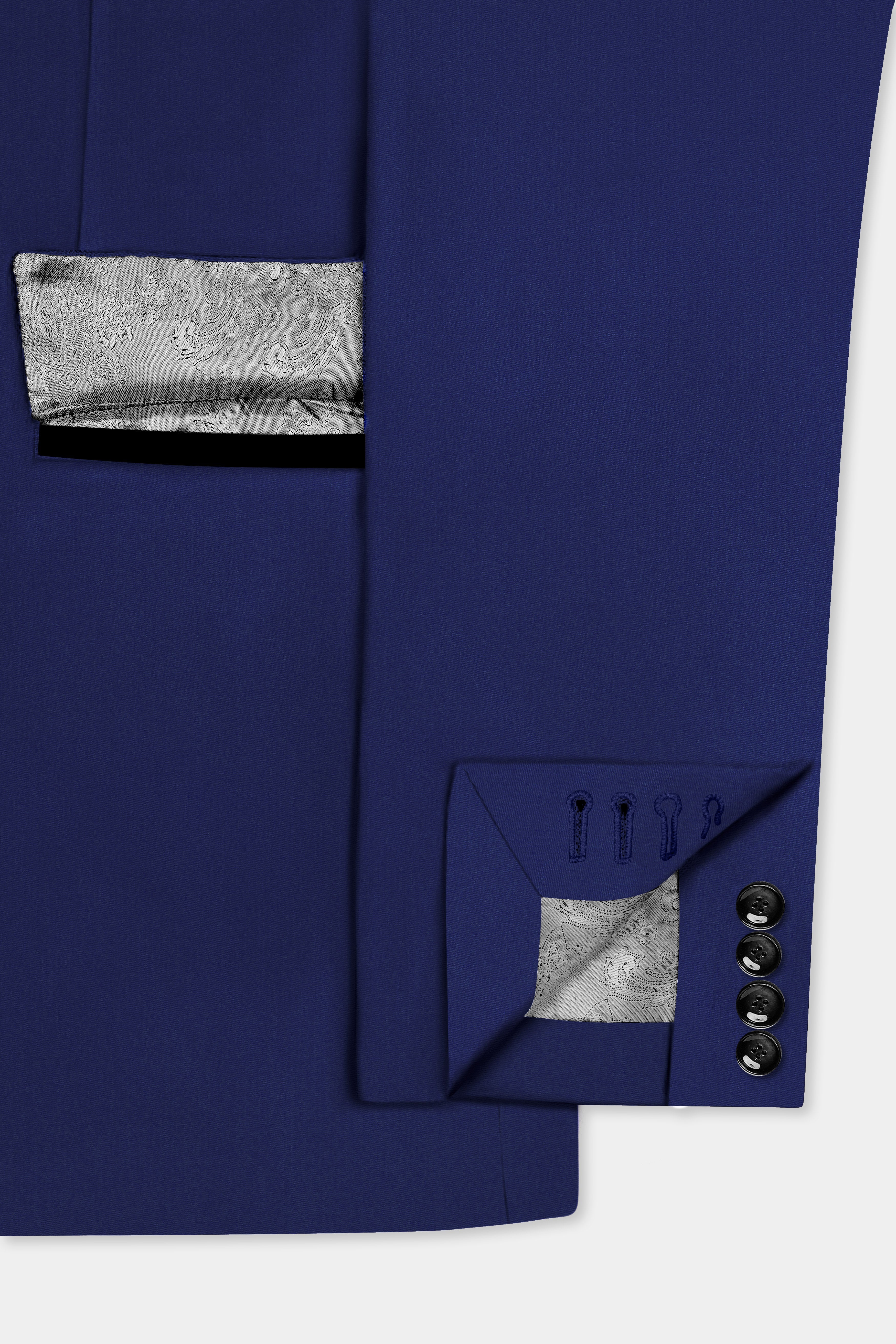 Celestia- Blue Solid Wool Rich Tuxedo Slight Stretch Suit