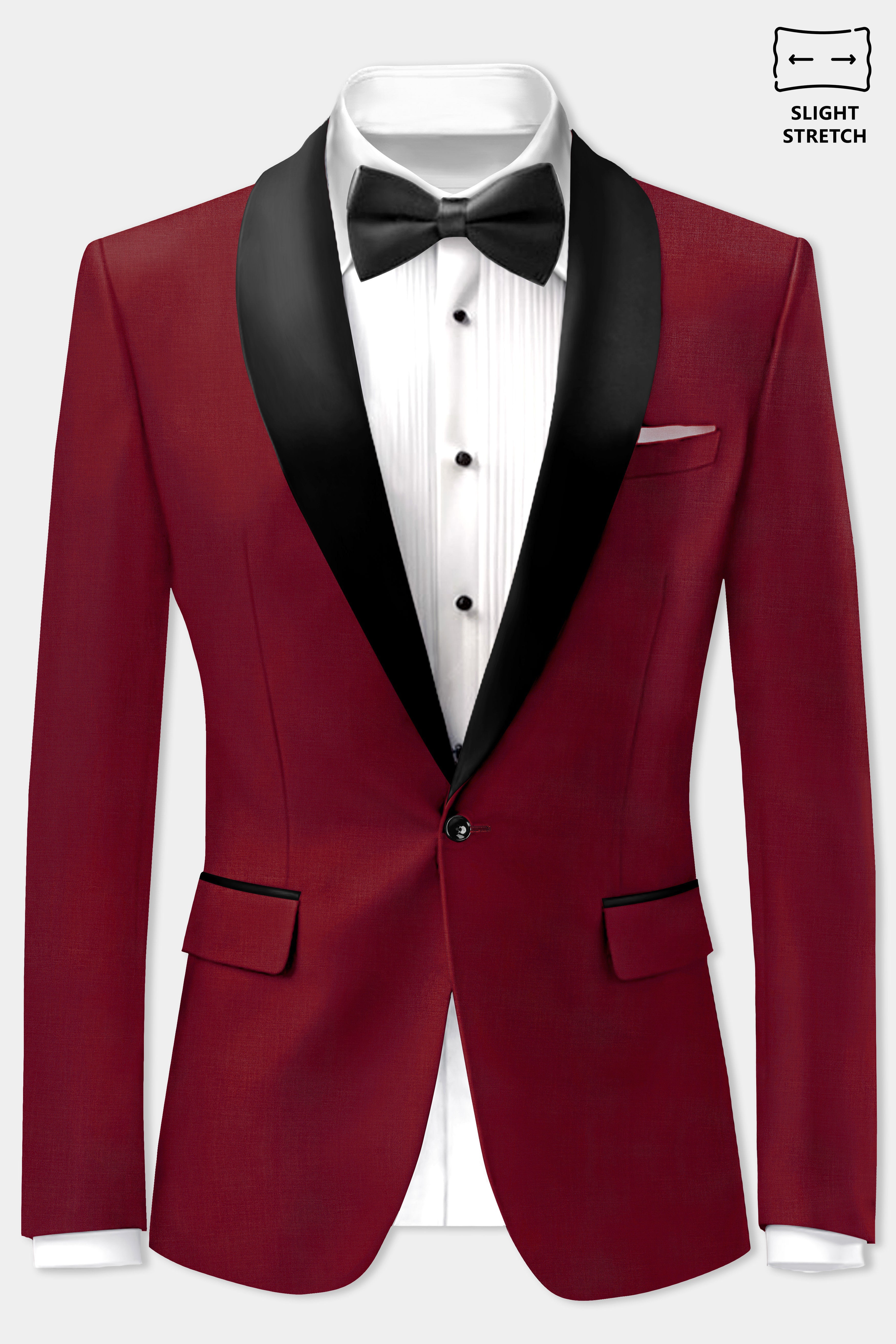 CrimsonAce-Cherry Red Solid Wool Rich Tuxedo Slight Stretch Suit