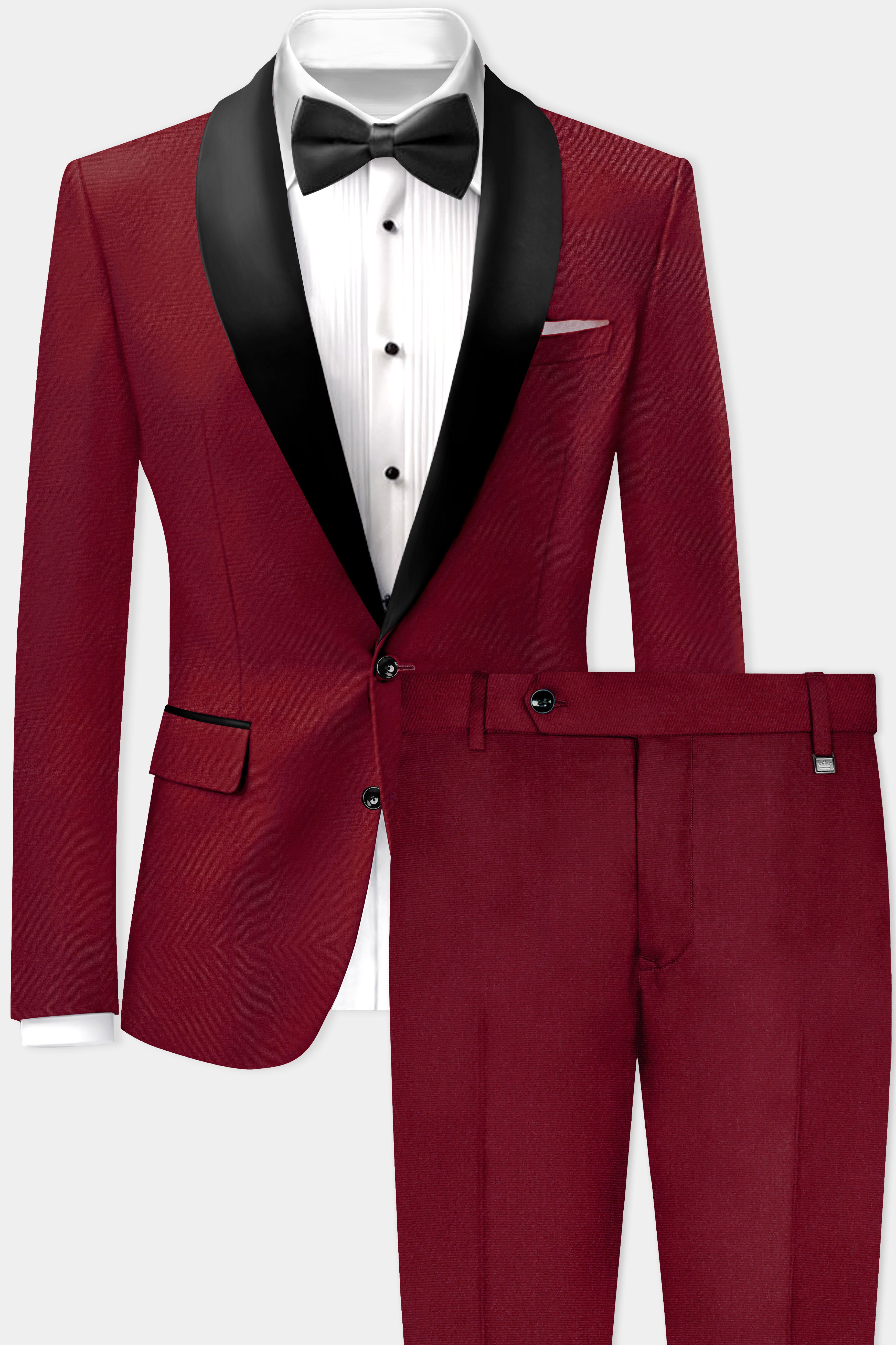 CrimsonAce-Cherry Red Solid Wool Rich Tuxedo Suit