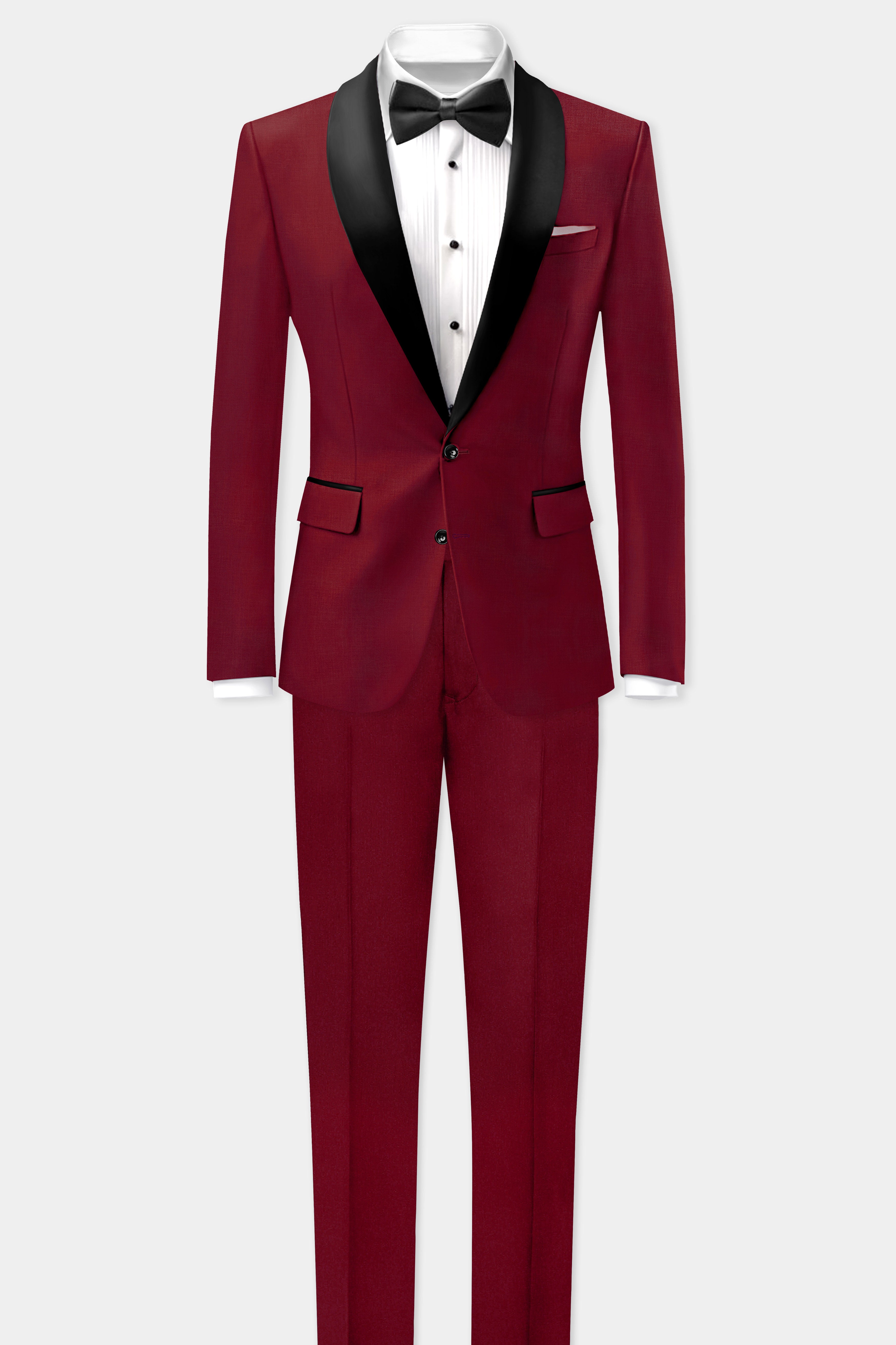 CrimsonAce-Cherry Red Solid Wool Rich Tuxedo Slight Stretch Suit