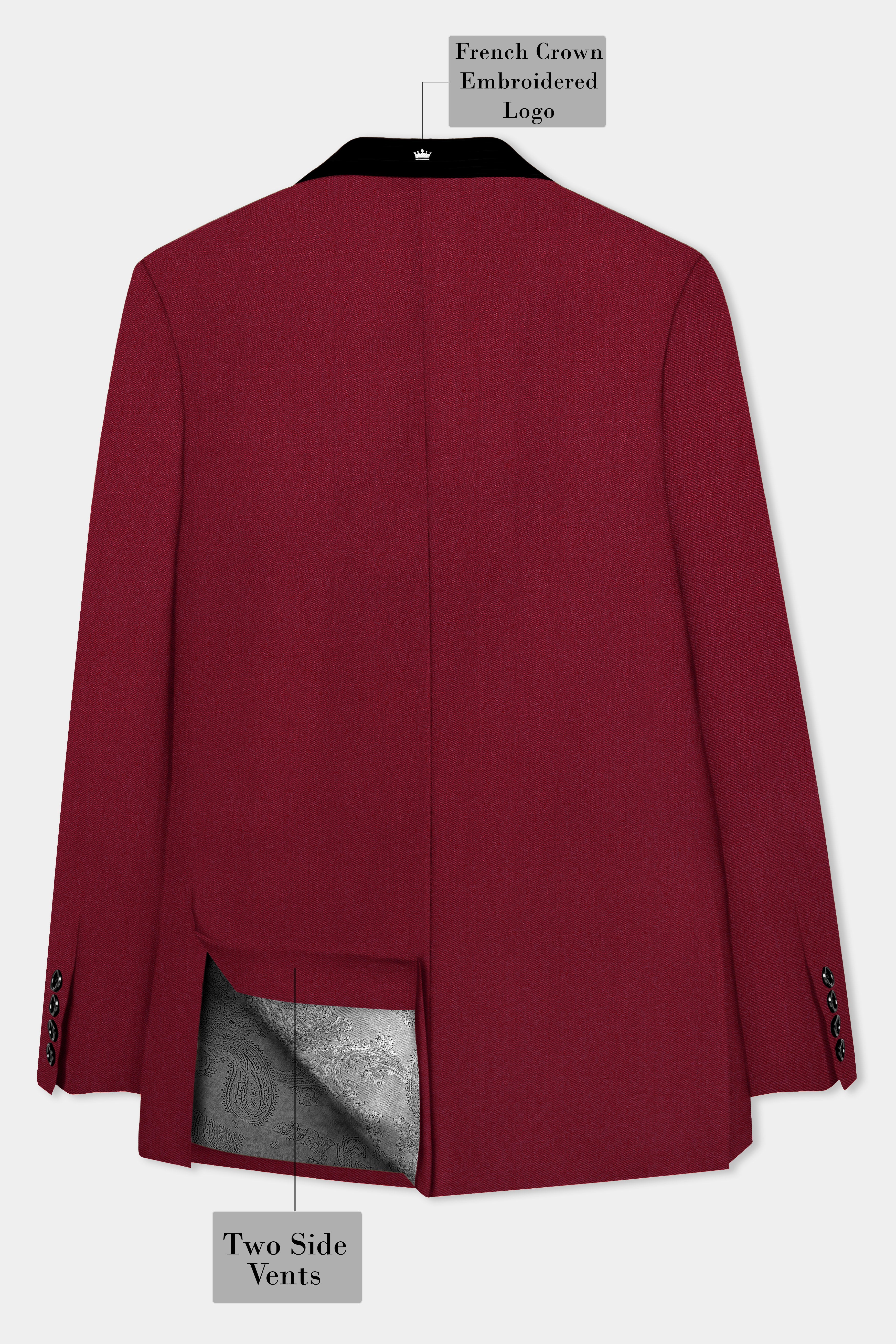 CrimsonAce-Cherry Red Solid Wool Rich Tuxedo Slight Stretch Suit