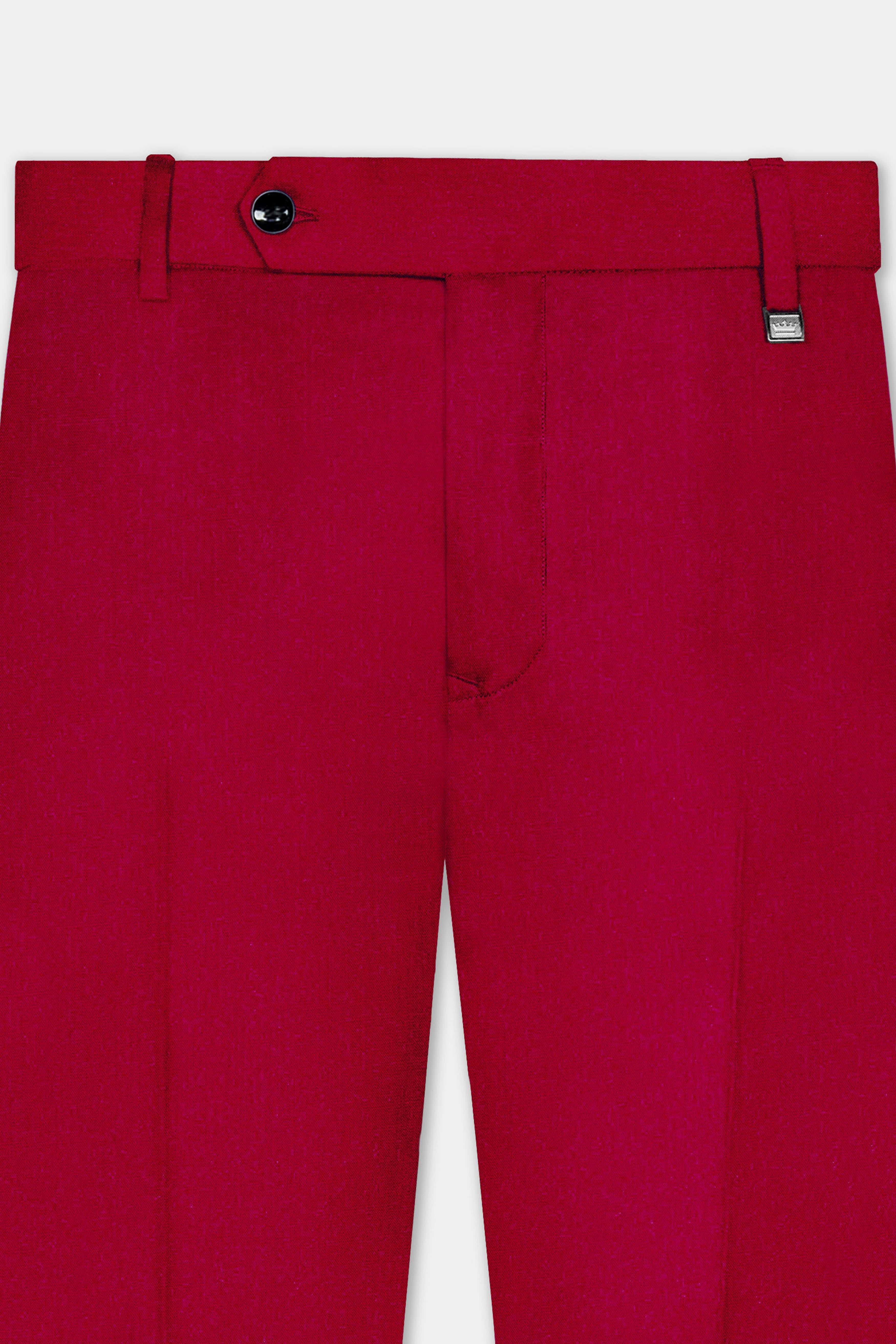 Vermilion-Chili Red Solid Wool Rich Peak Lapel Tuxedo Slight Stretch Suit
